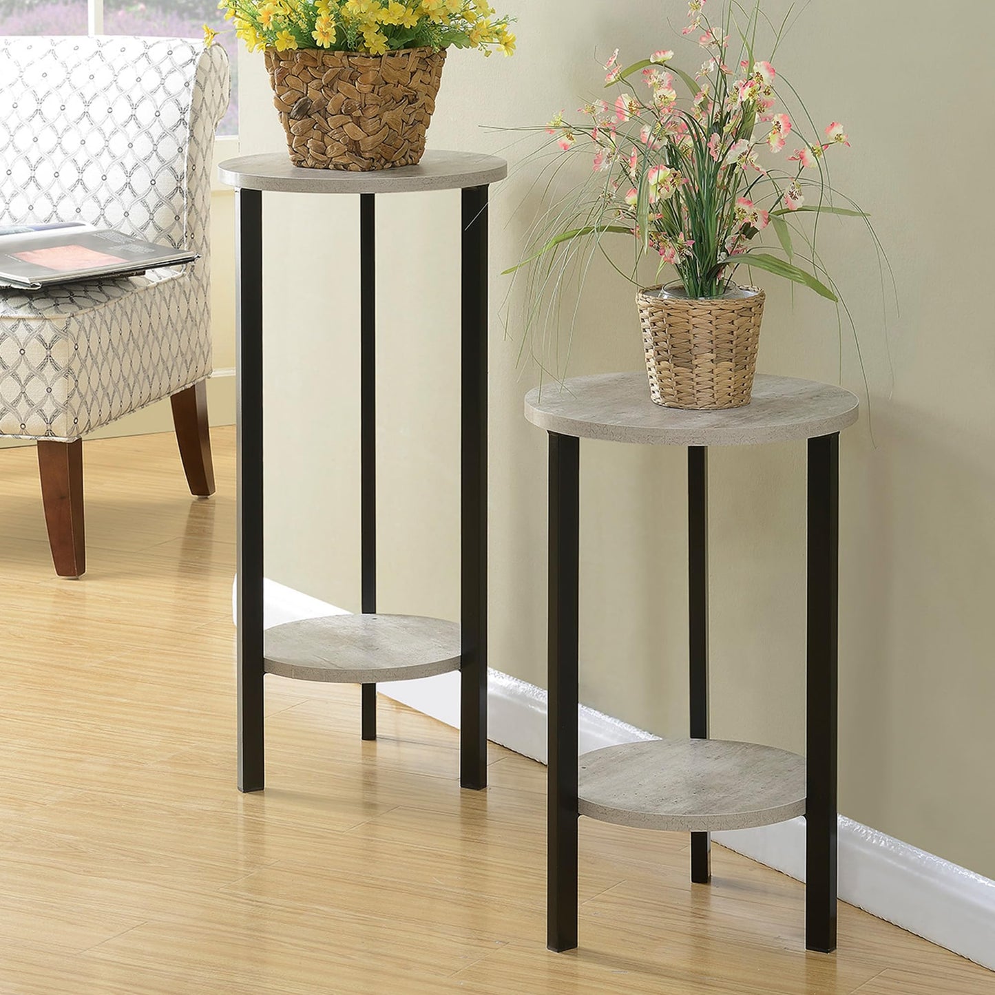 "Convenience Concepts Graystone 31"" Plant Stand, Faux Birch / Black" (111253)