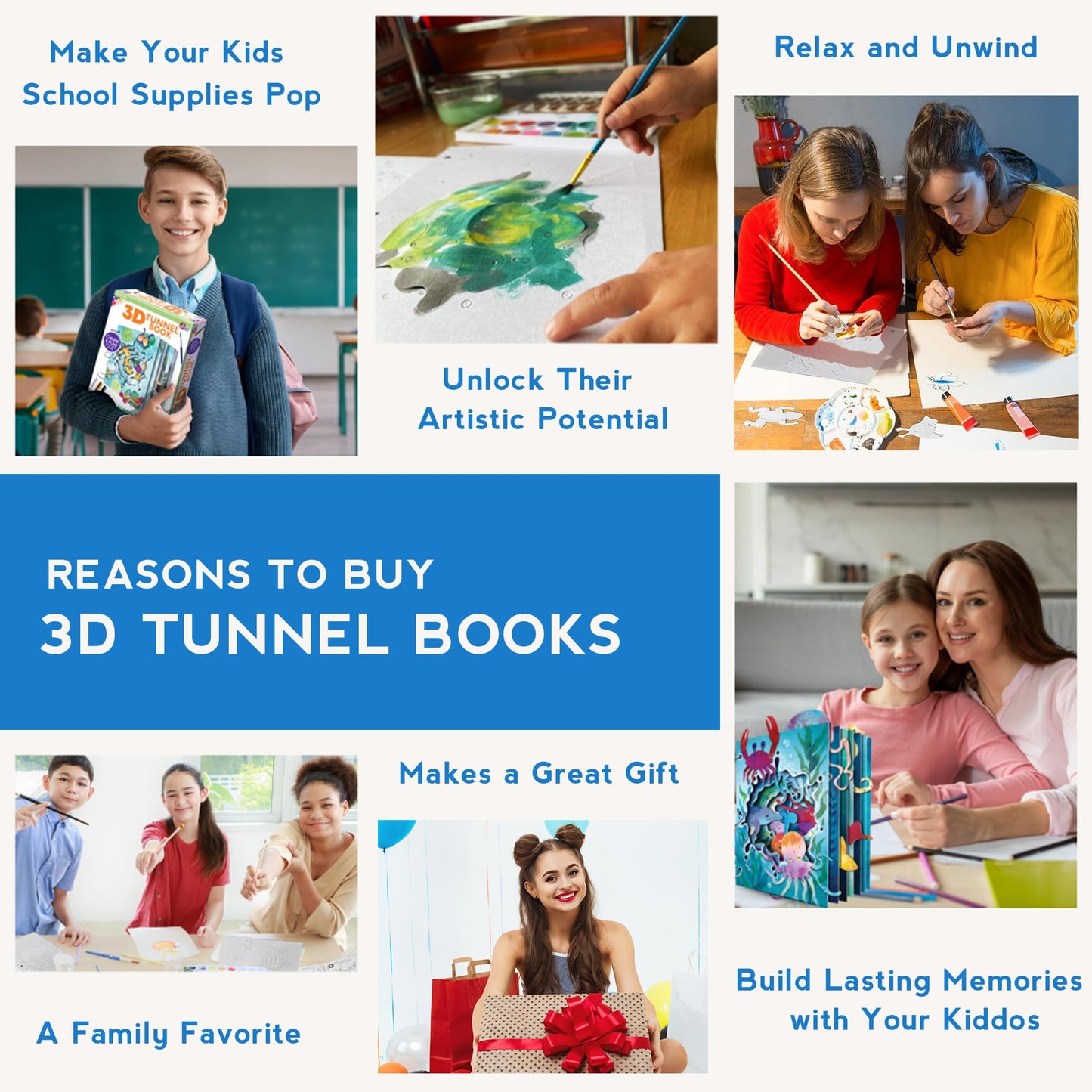EyeConnect Crafts DIY 3D Tunnel Book Kit – Creative STEAM Art & Craft Set for Kids & Teens, Build, Paint & Make Your Own Book with Posable Interactive Animals & Characters (Ocean)