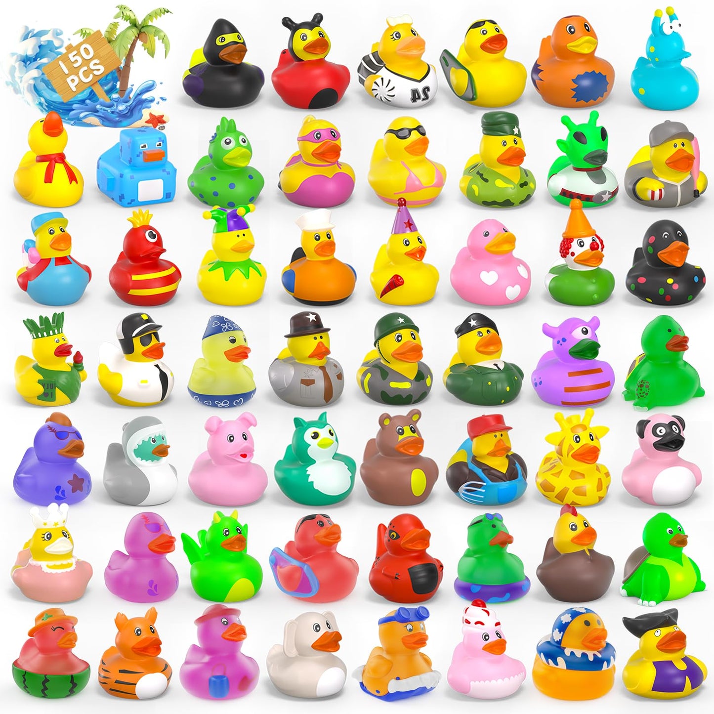 150 Pcs Rubber Ducks in Bulk,Car Ducks for Ducking,Mini Rubber Duckies for Toddler Baby Bath Toys