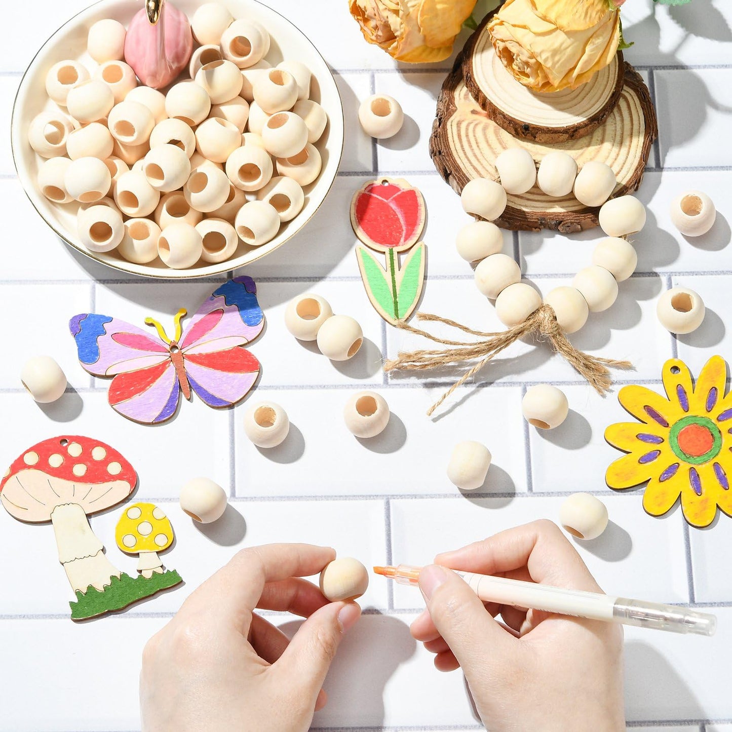 Ornazy 500Pcs 20mm Wood Round Spacer Beads Wooden Large Hole Craft Balls Natural Unfinished Macrame Beads for Jewelry Making DIY Accessories
