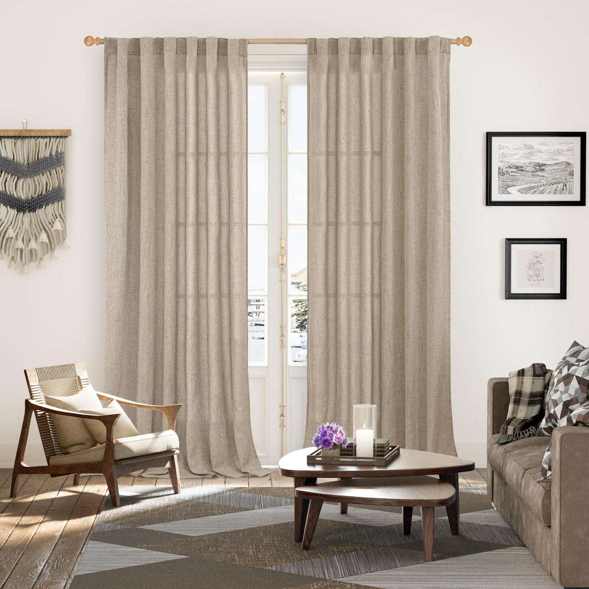 Extra Long Linen Curtains 108 Inch Length for Living Room (2 Count)