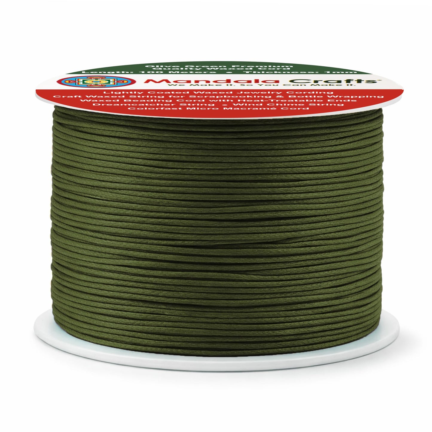 Mandala Crafts 1mm Dark Olive Green Cotton Waxed Cord for Jewelry Making, 109 Yards – Waxed Cotton String for Decorative Knotting and Accessory Assembly