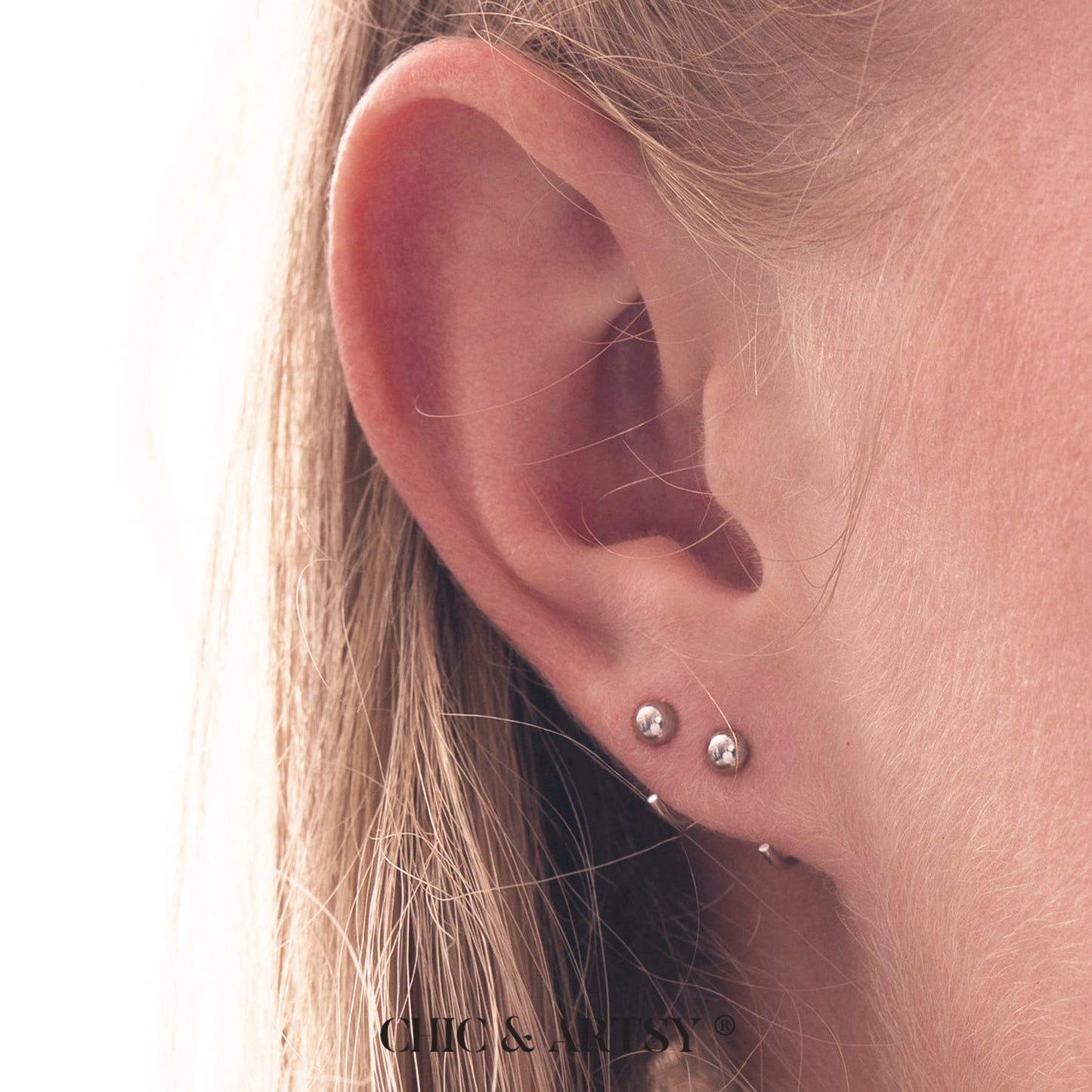 4mm Half Hoop Earrings 925 Sterling Silver Tiny Ball Hoop Earrings Unisex