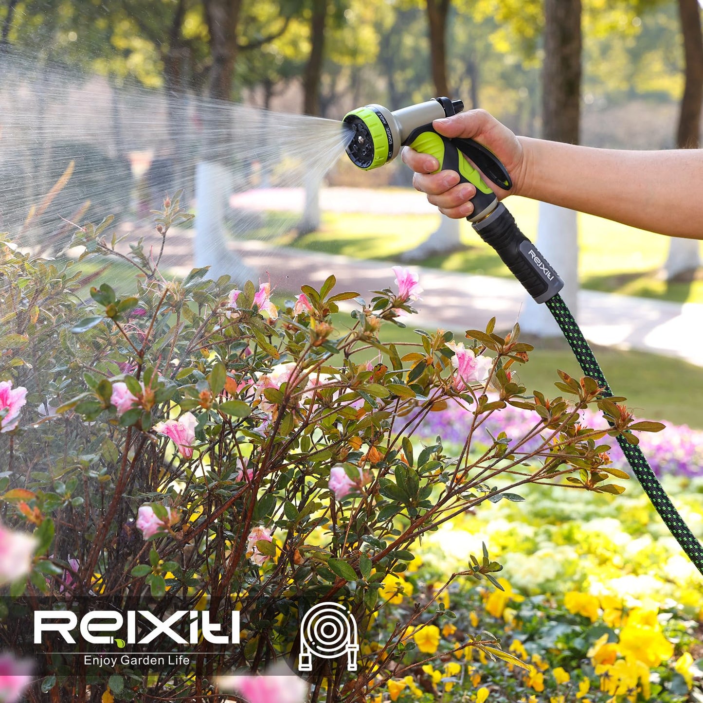 Relxitl Garden Hose, Flexible Water Hose, Ultra Lightweight Non-Expanding hose with 10 Function Sprayer, Leak proof, Pressure Resistant for Yard, Outdoor (Green, 50FT)