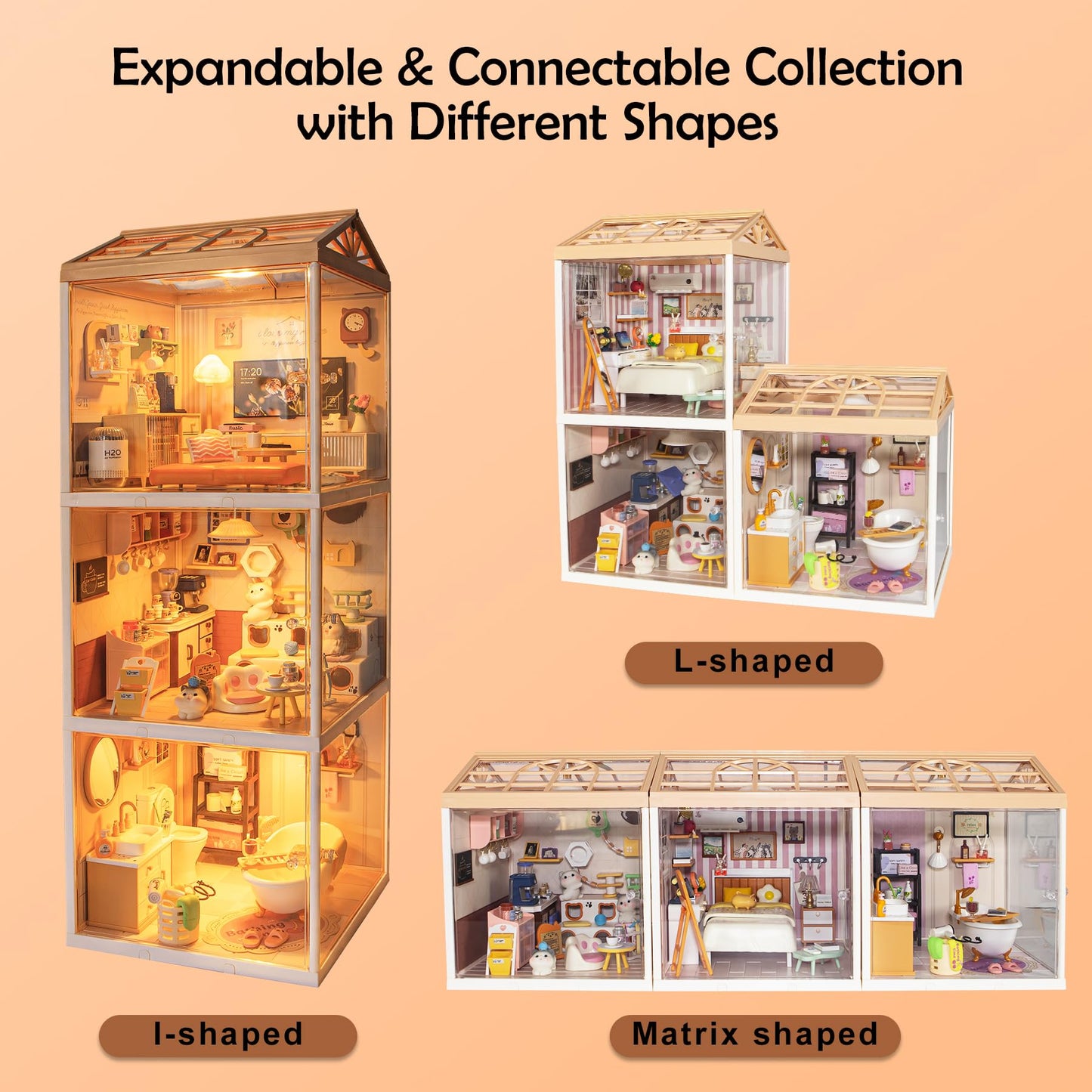BeepZipp Modern Living Room DIY Miniature House Kit for Adults, 3D Dollhouse with LED Light & Dustproof Door, Stackable Connectable Display Case, Creative Gift for Home Decor Lovers Teens Women