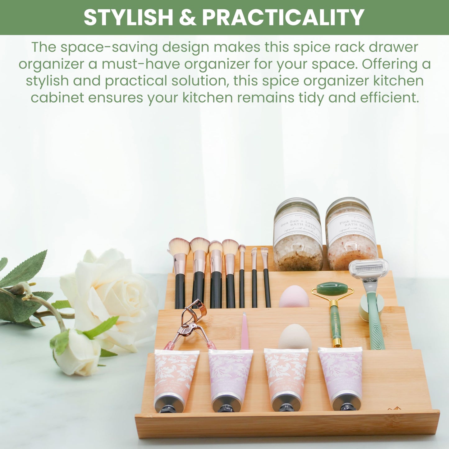 Sweet Living 4 tier spice rack drawer organizer for Kitchen Cabinets | Wooden spice drawer organizer, Space-Saving kitchen drawer organizer for Neat In-Drawer Spice Storage