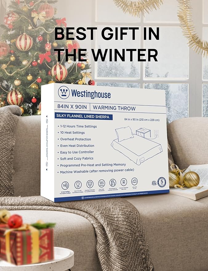Westinghouse Electric Blanket Queen, Faux Fur Heating Blanket with Dual Control, 10 Heating Levels & 1 to 12 Hour Settings, 84"x90", Navy Blue