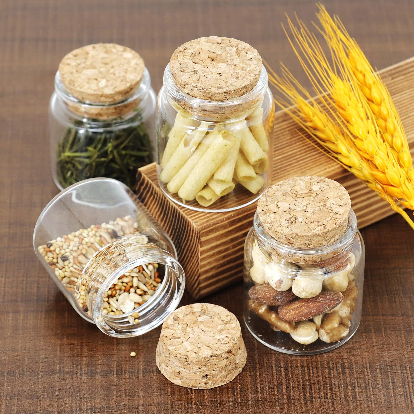 Acetiti 15 Pcs 50ml Small Glass Jars with Cork Stoppers, 45mm x 53mm Clear Glass Bottles Empty Mini Storage Bottles Spell Jars Message Bottle for Wedding Party Favors DIY Crafts Art Decoration