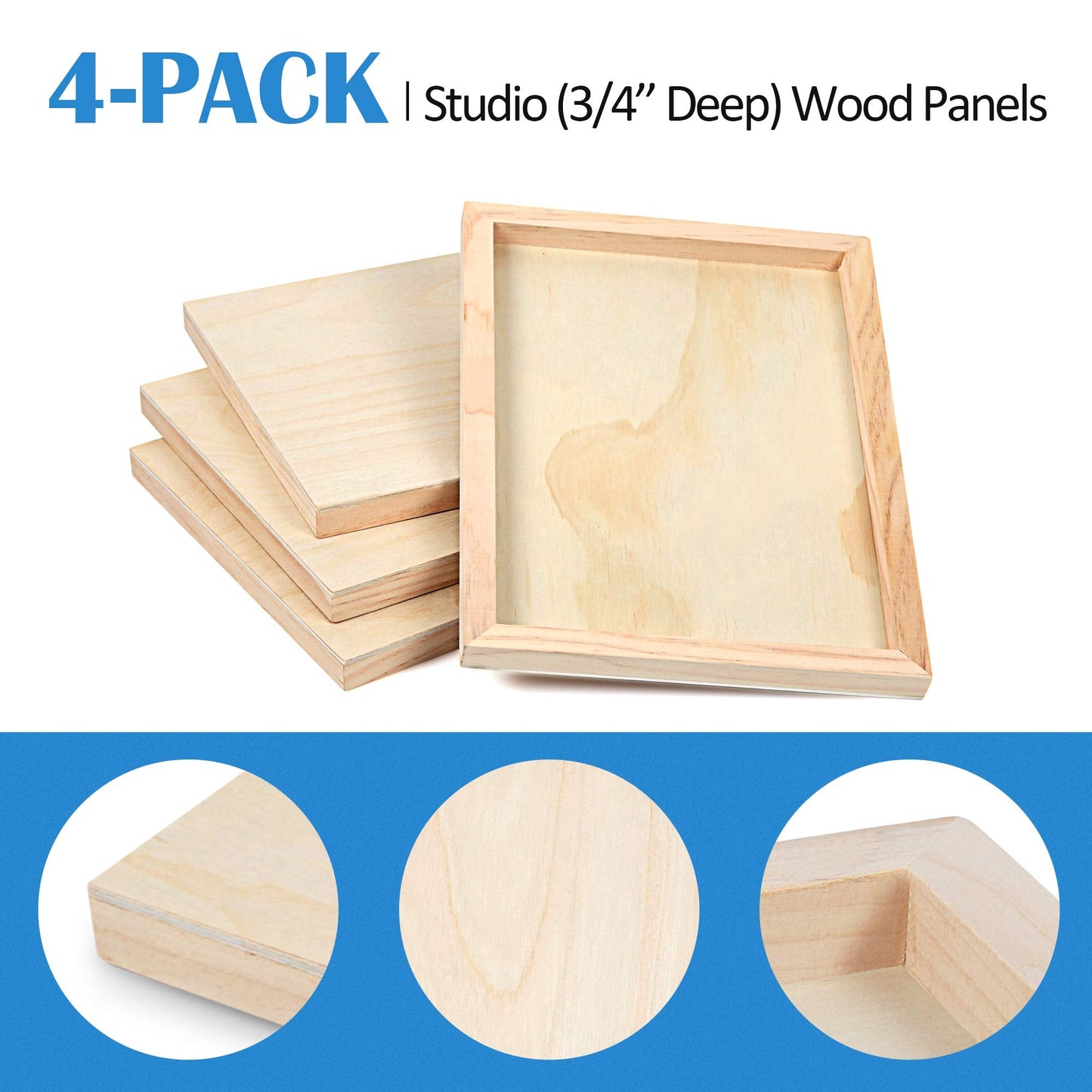 Falling in Art Unfinished Birch Wood Canvas Panels Kit, 4 Pack of 9x12’’ Studio 3/4’’ Deep Cradle Boards for Pouring Art, Crafts, Painting and More