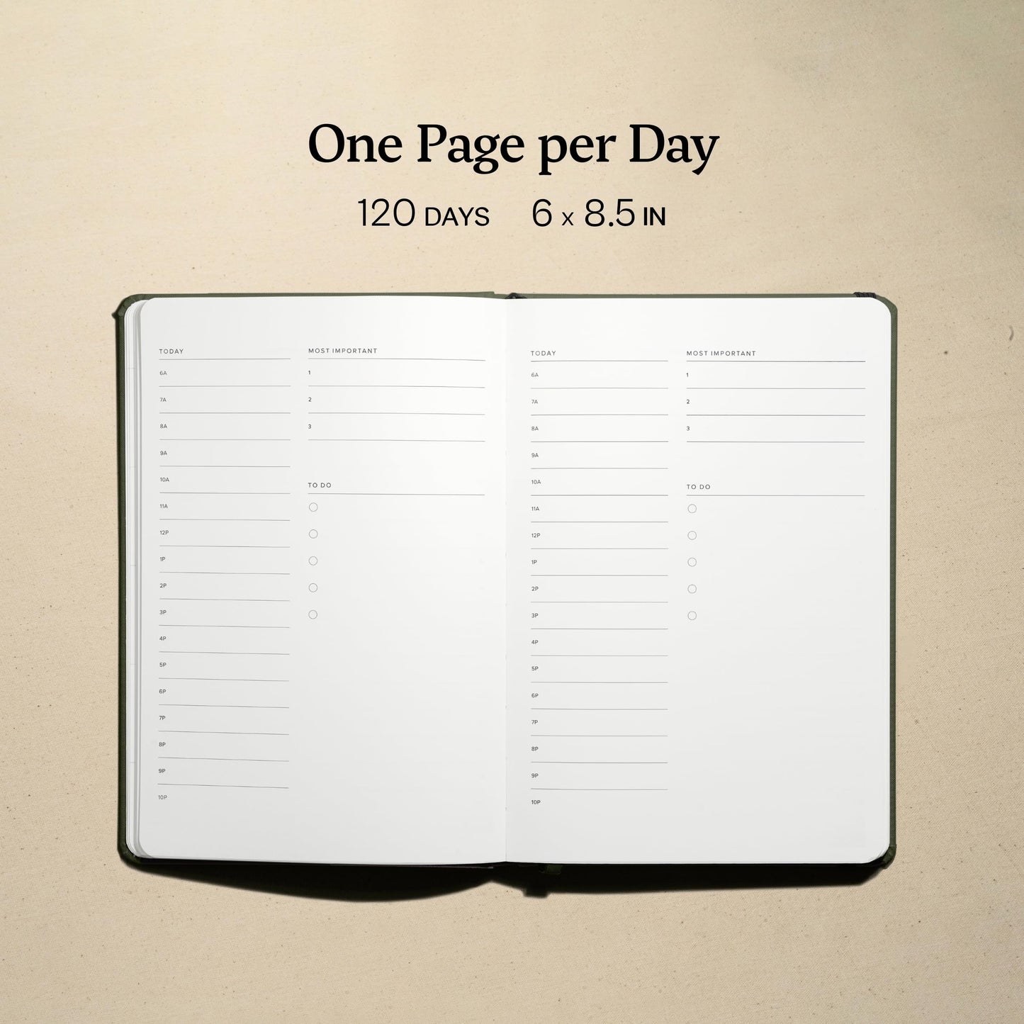 Kunitsa Co. Undated Planner - Hardcover, with Habit Tracker & Goal Setting - Daily, 120 Days, Start Anytime (Forest)