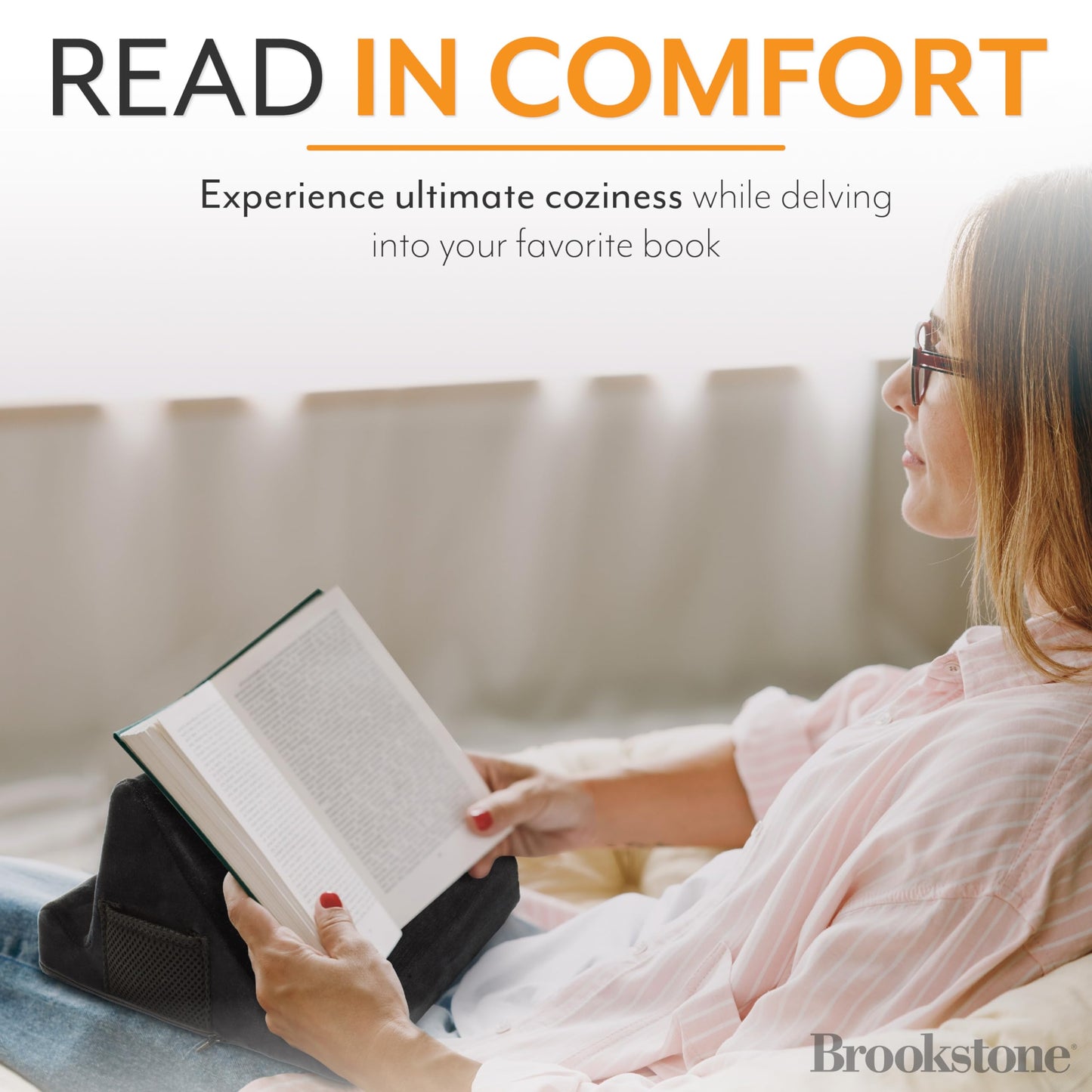 Brookstone Tablet Lap Cushion - Tablet and Phone Holder for Bed, Flights, and Travel, Two Angled Memory Foam Lap Desk for Reading and Hands Free Viewing, Compatible iPad and Kindle Accessories, Black