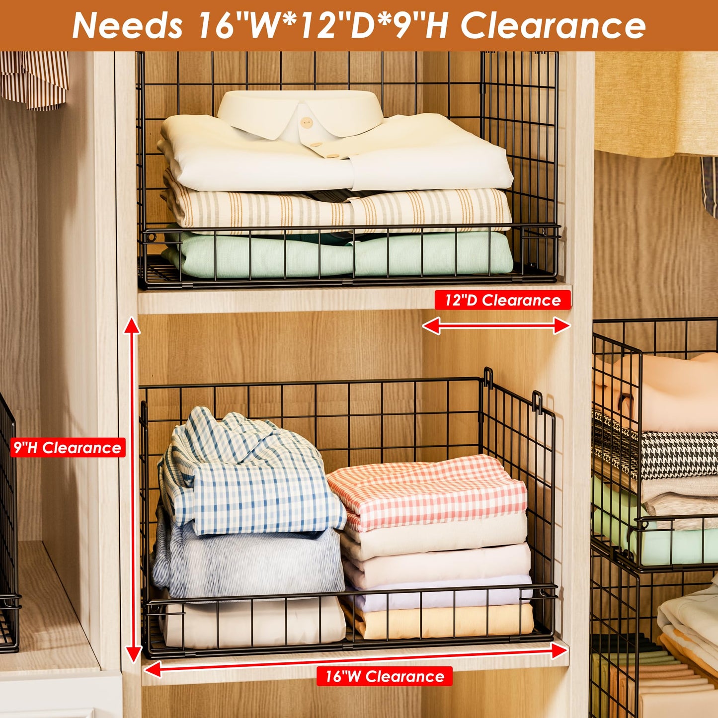 Yociyoga 4-Tier Stackable Closet Organizers and Storage Shelves, Foldable Closet Shelf Organizer, Black(Patent Protection)(Patent No. 30022416)