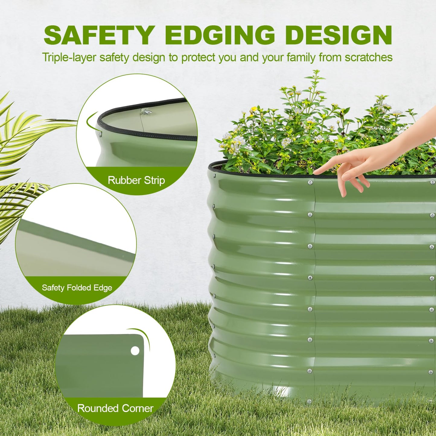 24" Tall Galvanized Raised Garden Bed Outdoor, 4x2x2ft Deep Metal Planter Box with Safety Edging & Support Bars, Large Oval Raised Beds for Gardening Plants Vegetables Herbs Flowers (Olive Green)