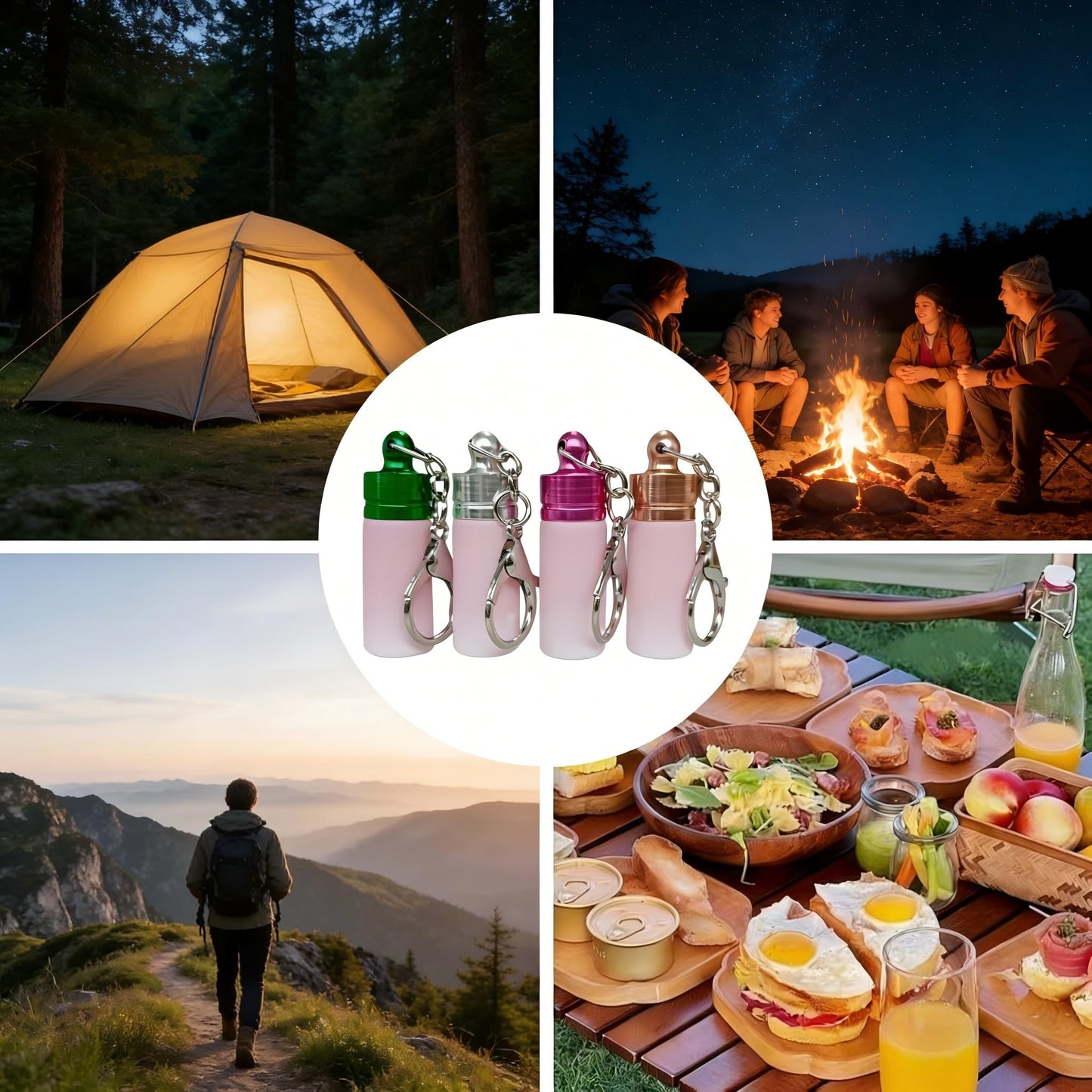 FLOATFARE 4-Pack Pink Gradient Mini Glass Spice Jars, Leak-proof Keychain Design, Travel-Friendly Portable Storage Containers