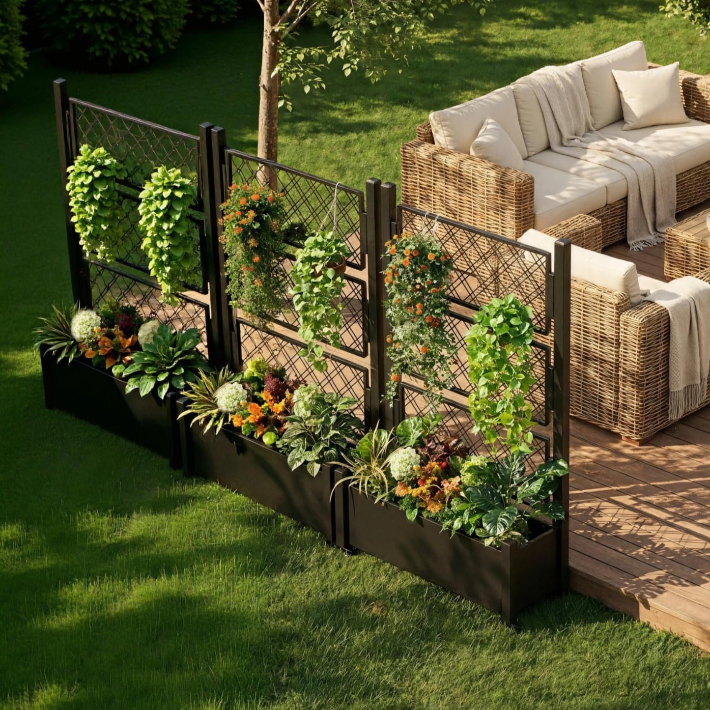 Foresland Tall Metal Planter Box with Trellis and Wheels, 72Hx46Wx16D Large Outdoor Garden Planter, 10min's Quick Setup for Climbing Plants Vines with Drainage Holes and Privacy Screen, Black