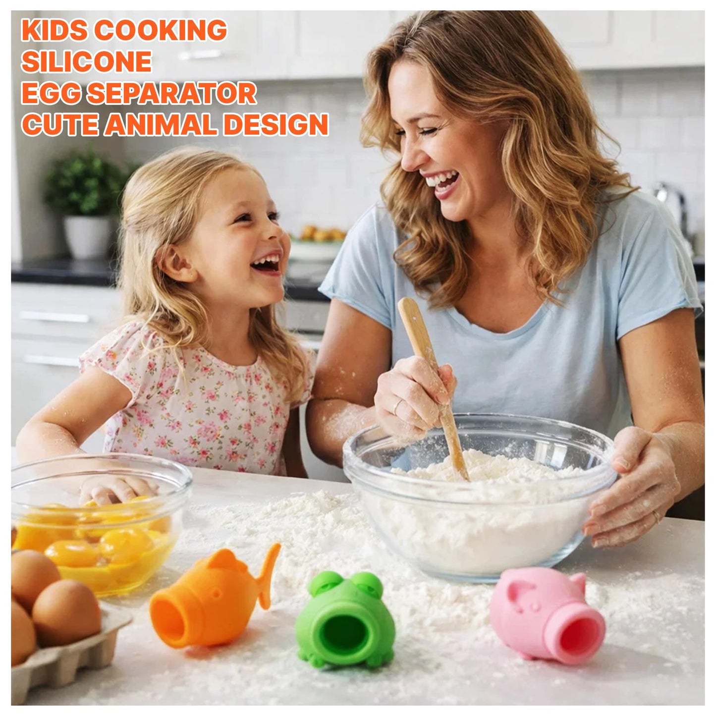 GEGERO Egg Yolk Separator, Food Grade Silicone, Dishwasher Safe Kitchen Gadget for Cooking/Baking. Swallow and Release Raw Egg Yolk from White, Quick & Mess-free, Pack of 3 (Pig, Fish & Frog Design)