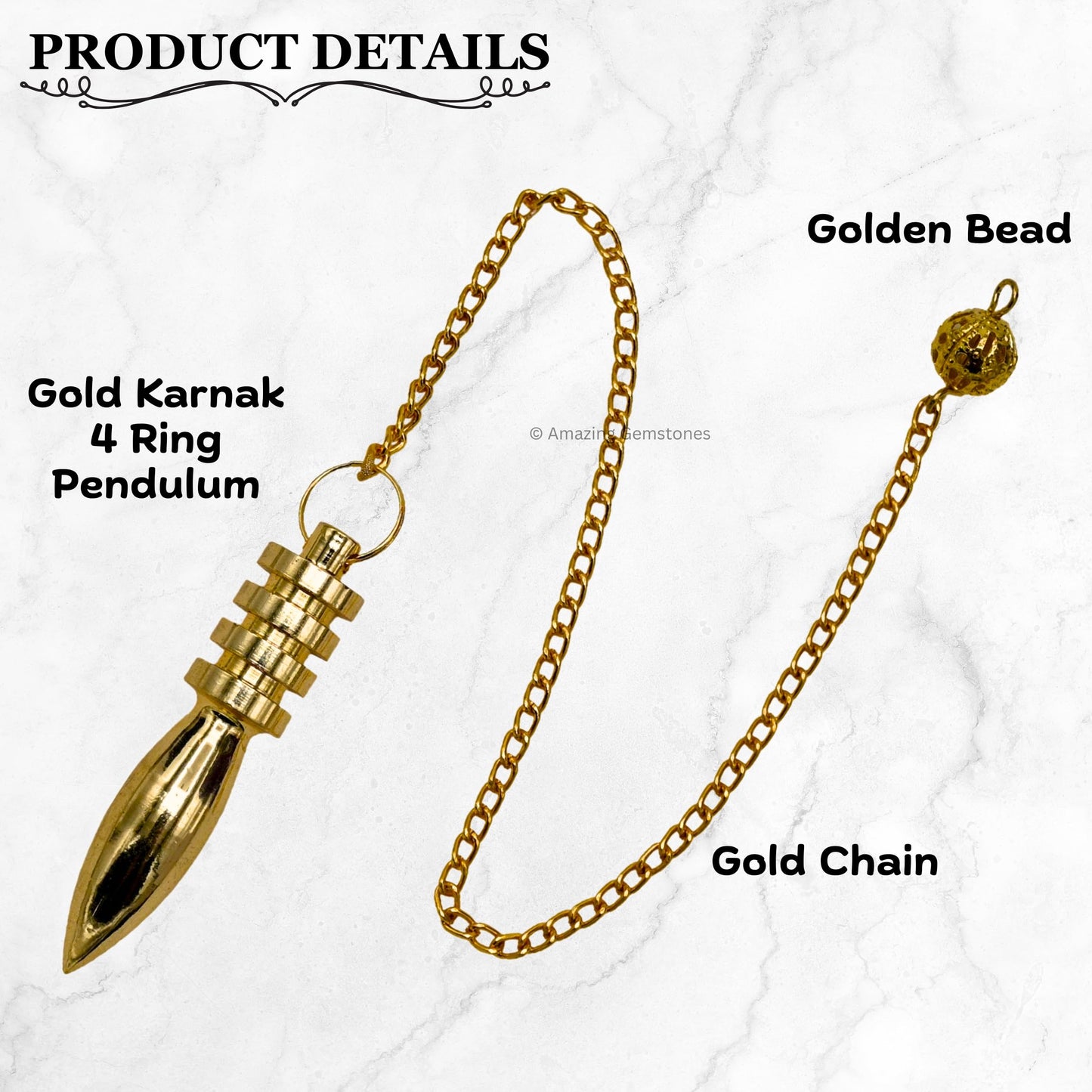 Amazing Gemstone Healing Metal Pendulums for Divination, Gold Karnak 4 Ring Steel Copper Pendulum High Energy Pendulo de Bronce Pendulos de Mesa MP28