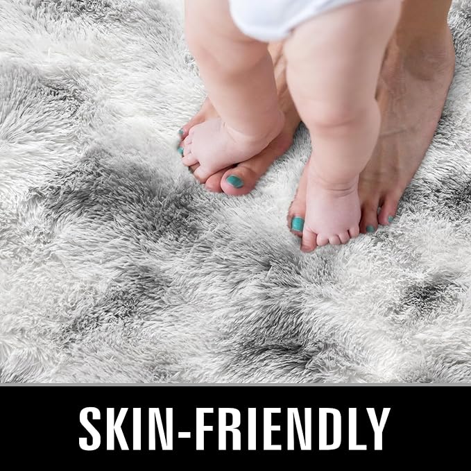 TWINNIS Super Soft Shaggy Rugs Fluffy Carpets 8x10 Feet, Indoor Modern Plush Area Rugs for Living Room Bedroom Kids Room Nursery Home Decor, Upgrade Anti-Skid Fuzzy Rug, Grey and White