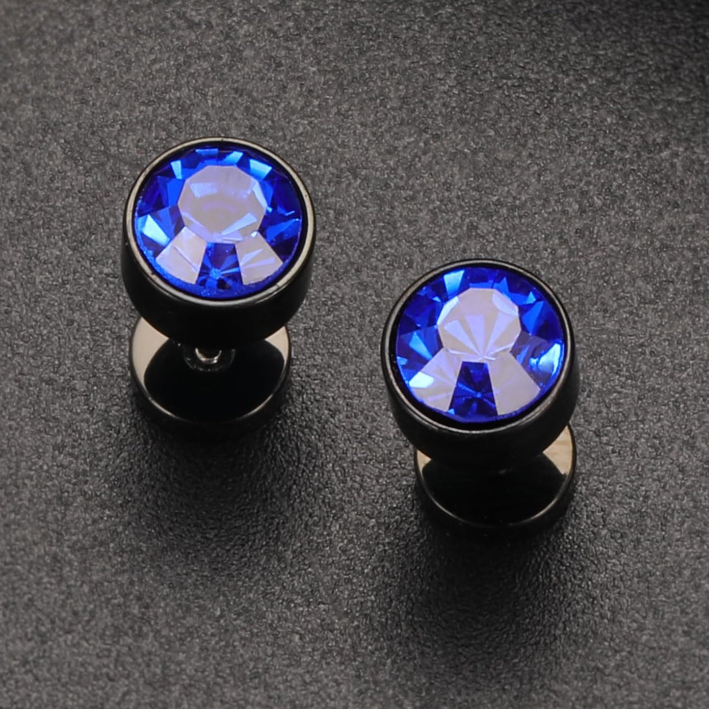 Stainless Steel Flat Back Stud Earrings,Hypoallergenic Titanium Black Gold Plated Cubic Zirconia Stud Earrings for Women Men