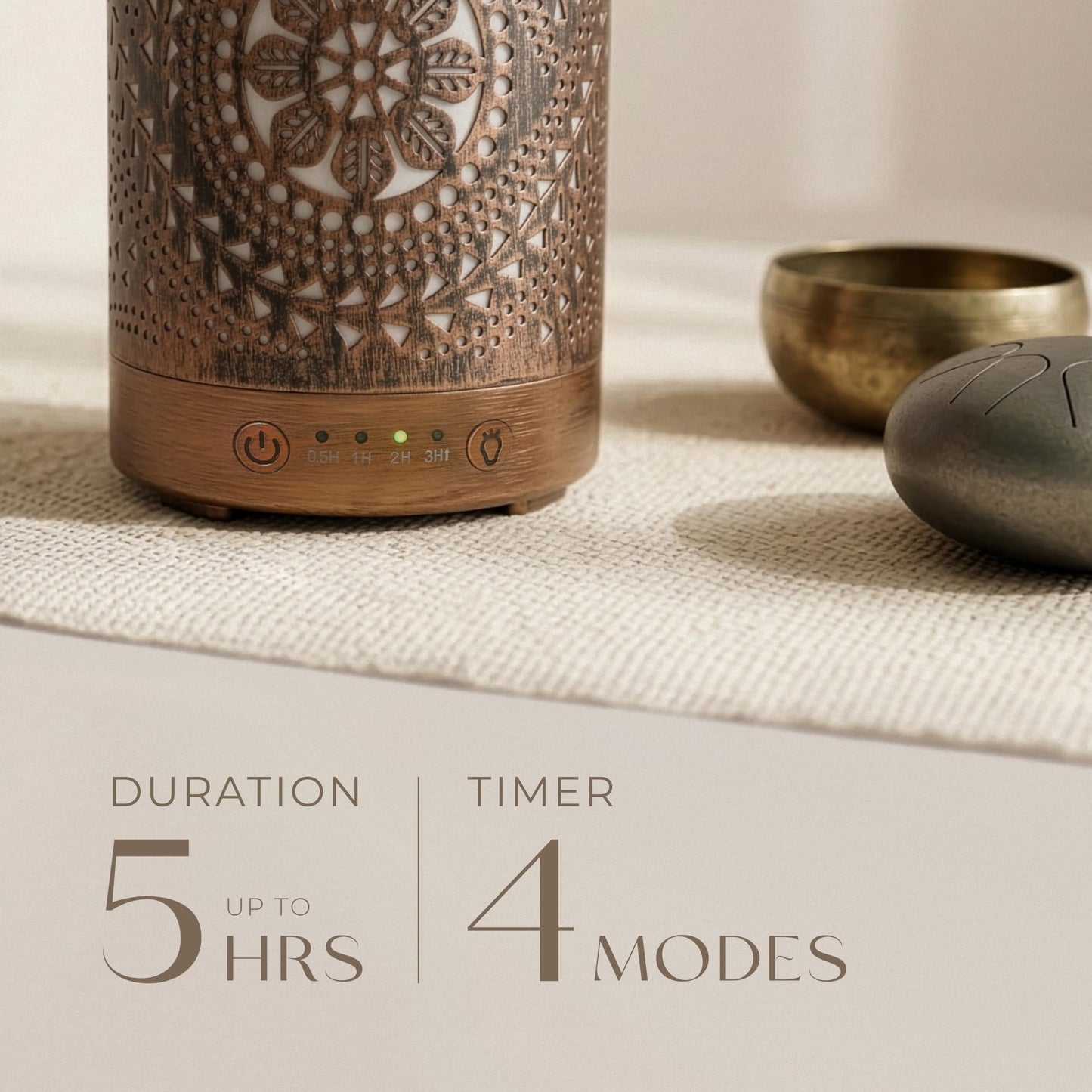 Earnest Living Essential Oil Diffuser Metal Diffuser 100 ml Timers Night Lights and Auto Off Function Home Office Humidifier Aromatherapy Boho Decor Gift