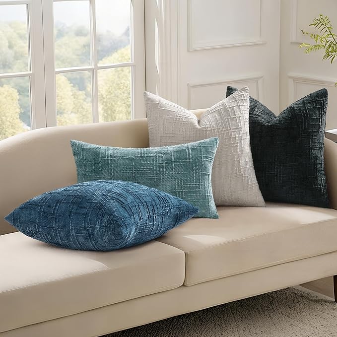 decorUhome Black Chenille Throw Pillow Covers 24x24 Set of 2 Thick Textured Slubby Couch Pillow Covers Farmhouse Accent Modern Neutral Decorative Pillow Cases for Bed Sofa Living Room