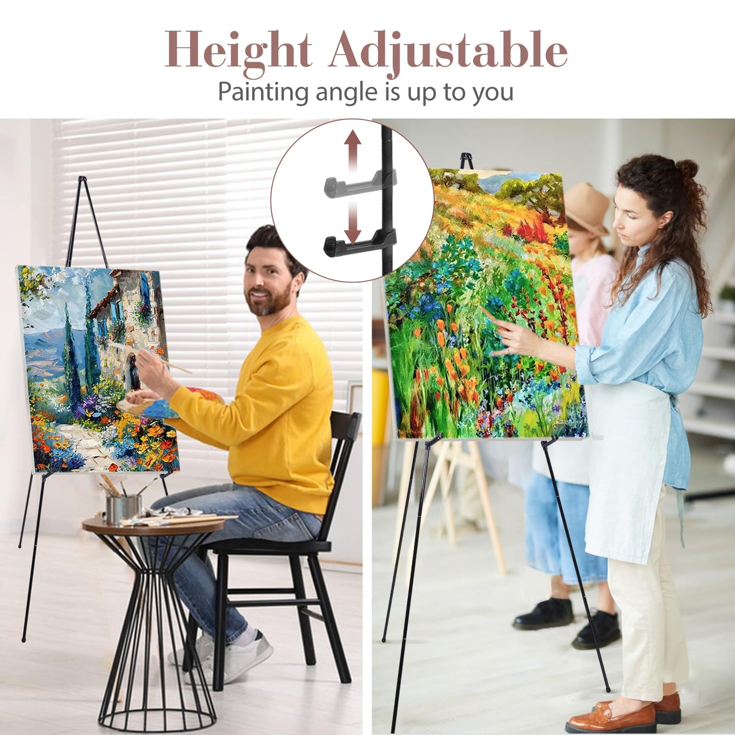 AZEAM 63" Easel Stand for Sign, 6 Pack Portable Easel for Painting, Foldable Black Metal Easel Display Stand Poster Holder Adjustable Sign Stand for Display Wedding Arts Poster