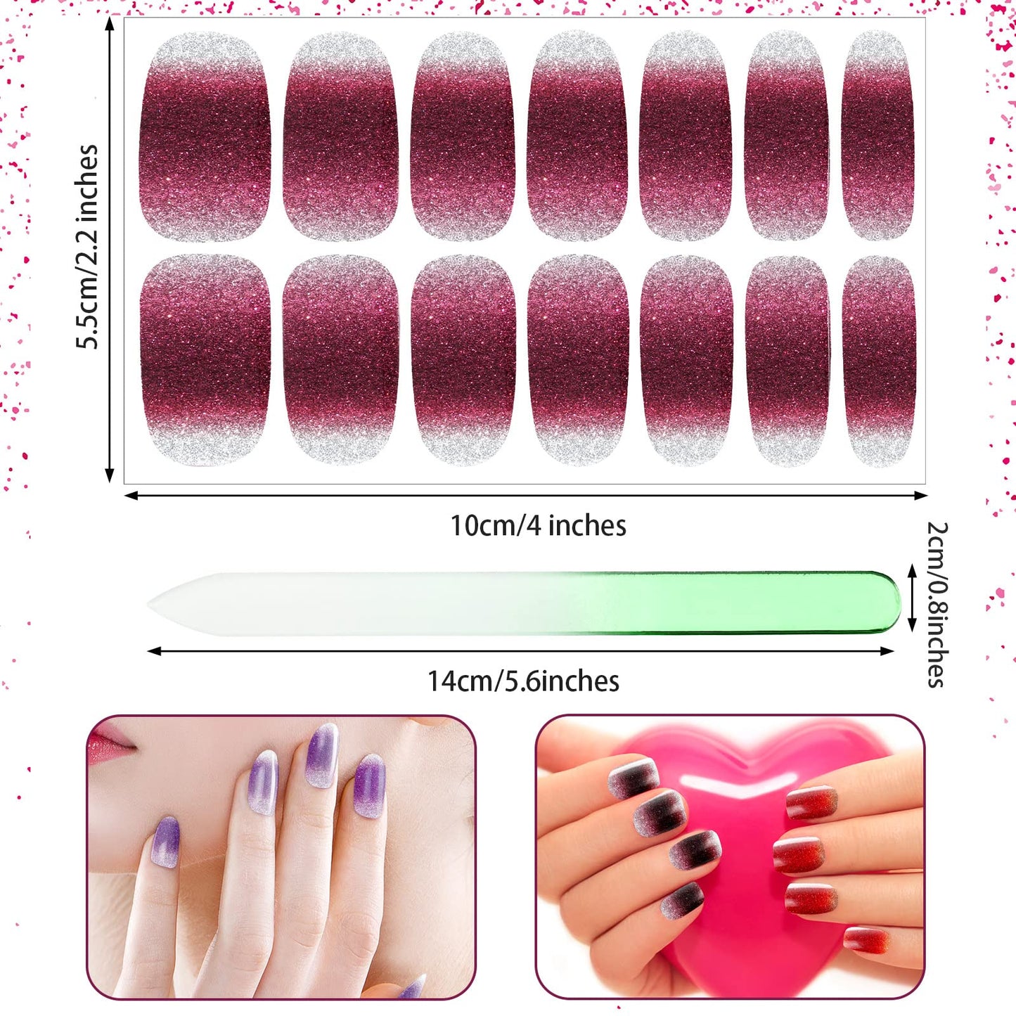 Maitys 336 Pieces 24 Sheets Full Wrap Nail Polish Strips Stickers Self Adhesive Gel Nail Strips Art Decals with File for Women DIY Decorations(Shiny Style)
