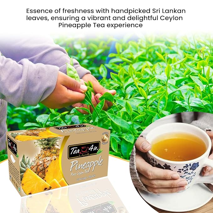 Tea4U Flavored Black Ceylon TeaBags (Pineapple) - Ideal Quality from Sri Lanka's Finest Leaves and Expertly Blended - 25 Count