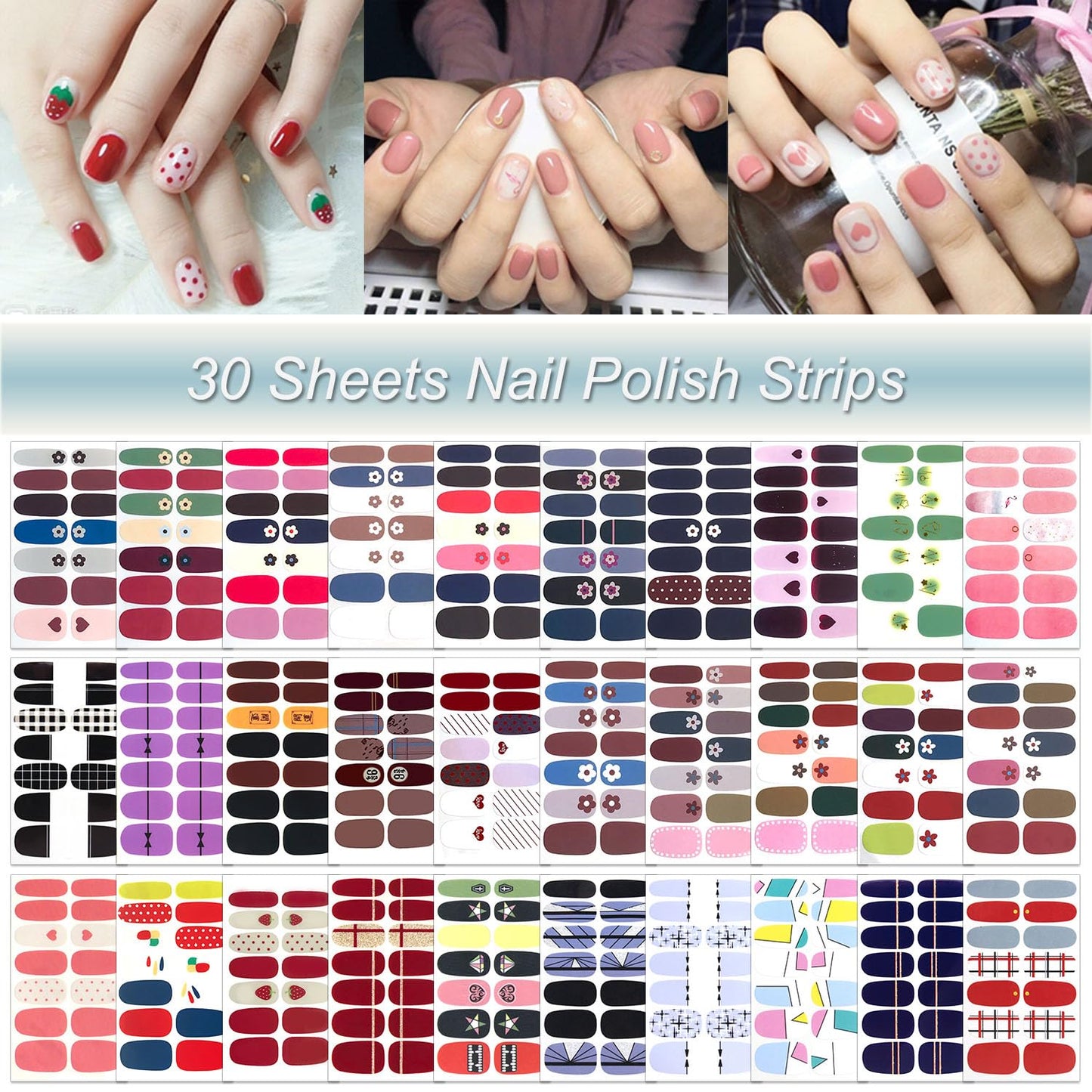 DANNEASY 30 Sheets Nail Polish Strips for Women Full Nail Wraps Gel Nail Strips Self Adhesive Nail Polish Stickers Stick On Nails Fingernails Manicure Sticker Nail Art Accessories with Nail File