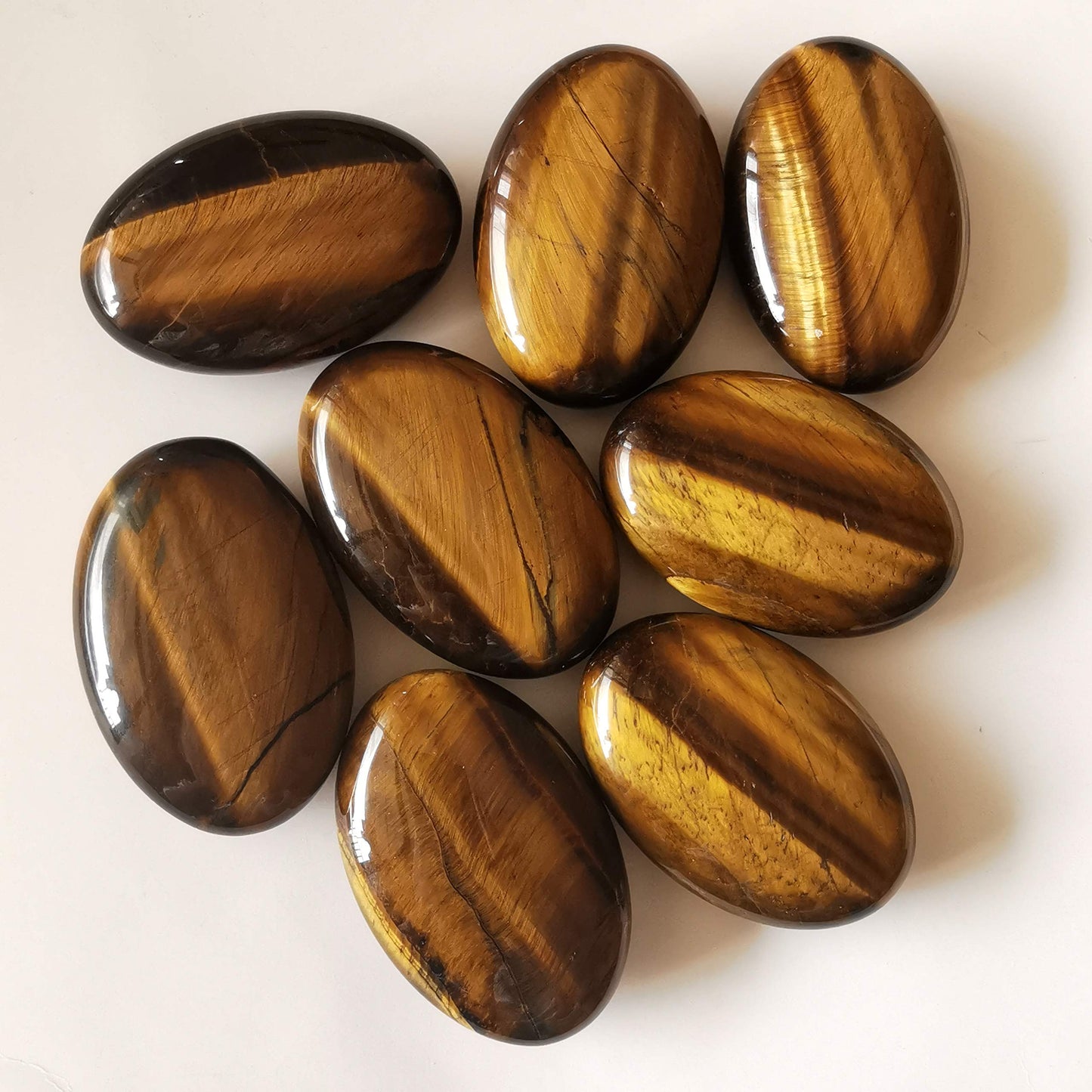 Loveliome Natural Tiger's Eye Oval Polished Worry Stones, Healing Crystal Indoor Fountain Stones Massage Energy Anxiety Relief Items