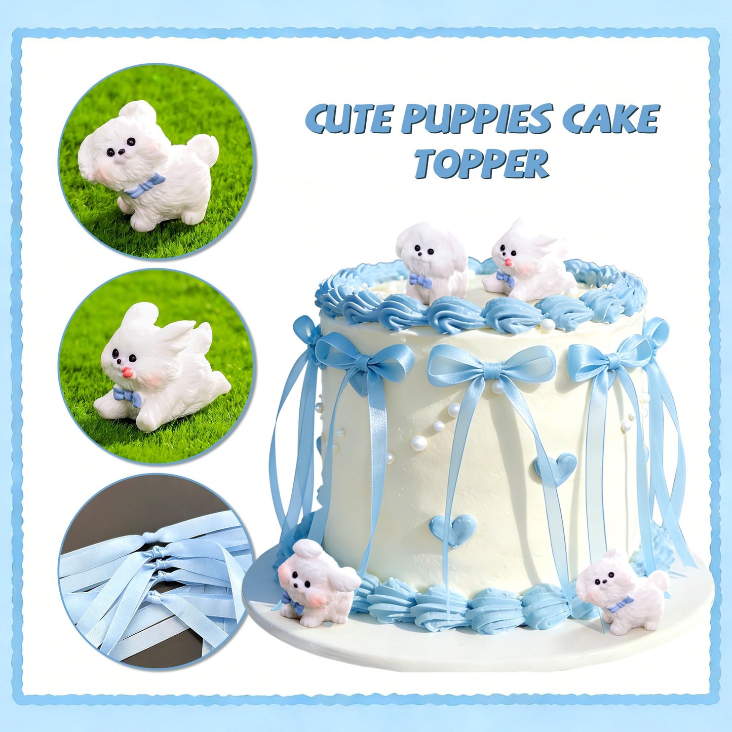 LaVenty Cute Puppies Cake Topper Cartoon Birthday Cake Decorations Figures for Birthday Party Decorations