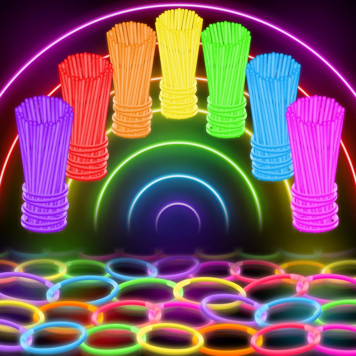 100 Ultra Bright Glow Sticks Bulk Party Pack - Halloween Glow in the Dark Party Supplies Pack - 8" Glowsticks Party Favors with Bracelets and Necklaces