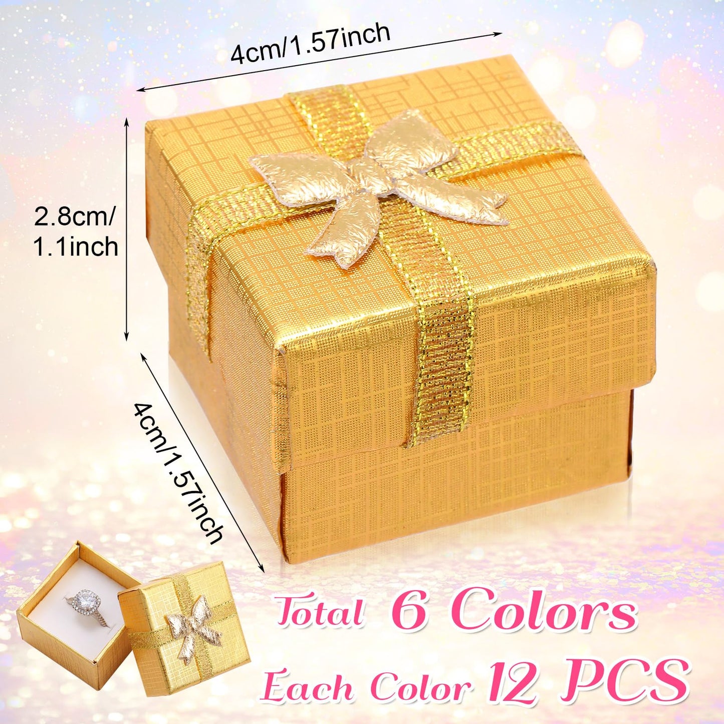 Bucherry 72 Pcs Ring Box Bulk Cardboard Jewelry Gift Boxes with Ribbon Bow Small Earring Case for Wedding Mothers Day Packaging(Modern Color)