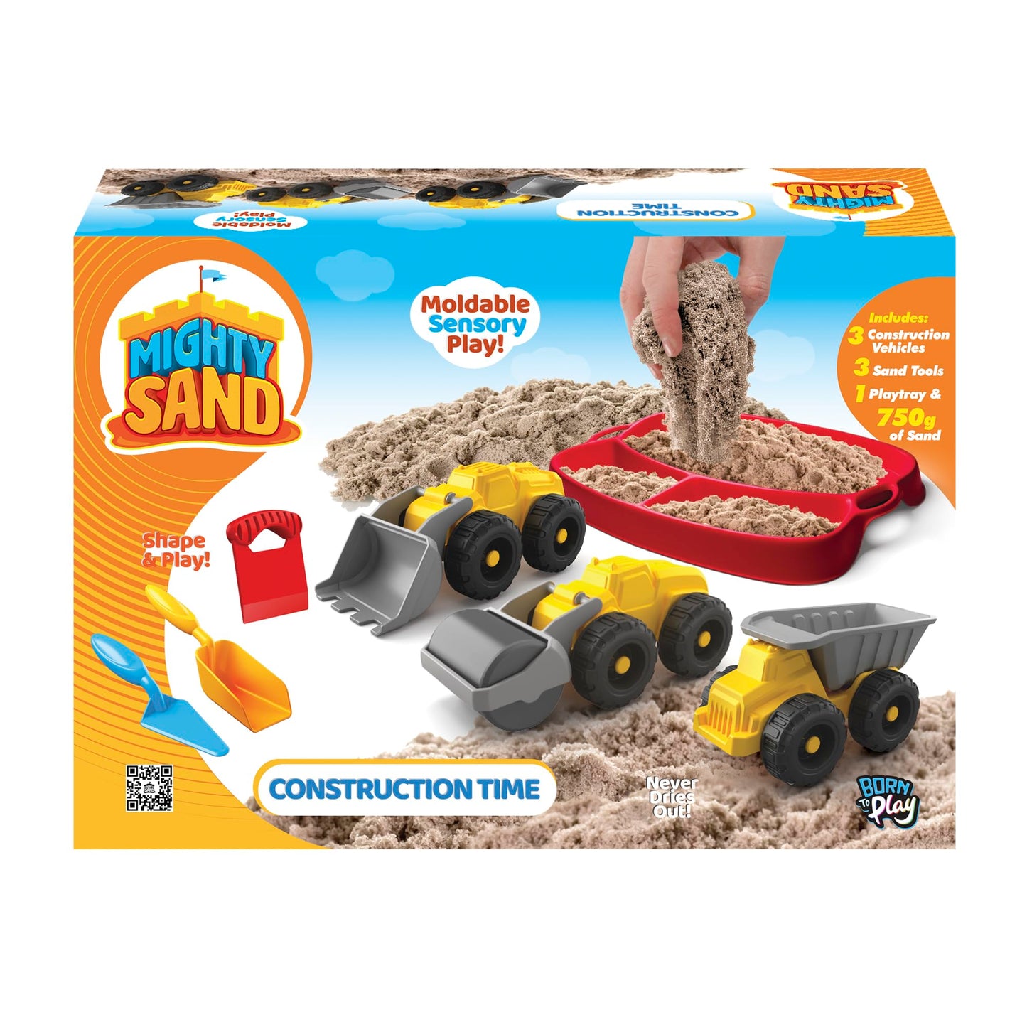 Mighty Sand Construction Time Playset for Kids – Soft Moldable Sand, Trucks, Tools & Play Tray for Sensory Building Fun and Imaginative Play Without Mess
