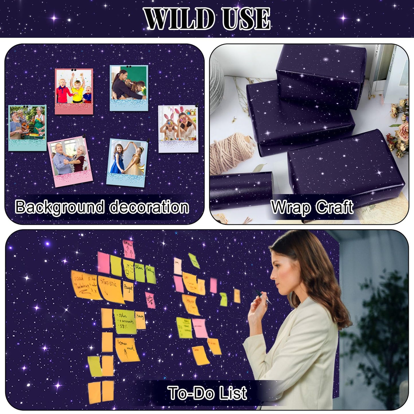 Outer Space Bulletin Board Roll Reusable Waterproof Erasable Night Sky Non-Woven Fabric Bulletin Board Fade Resistant Wrinkle Resistant Galaxy Planet Poster for Classroom Decor Wrap Craft 15.5" x40ft