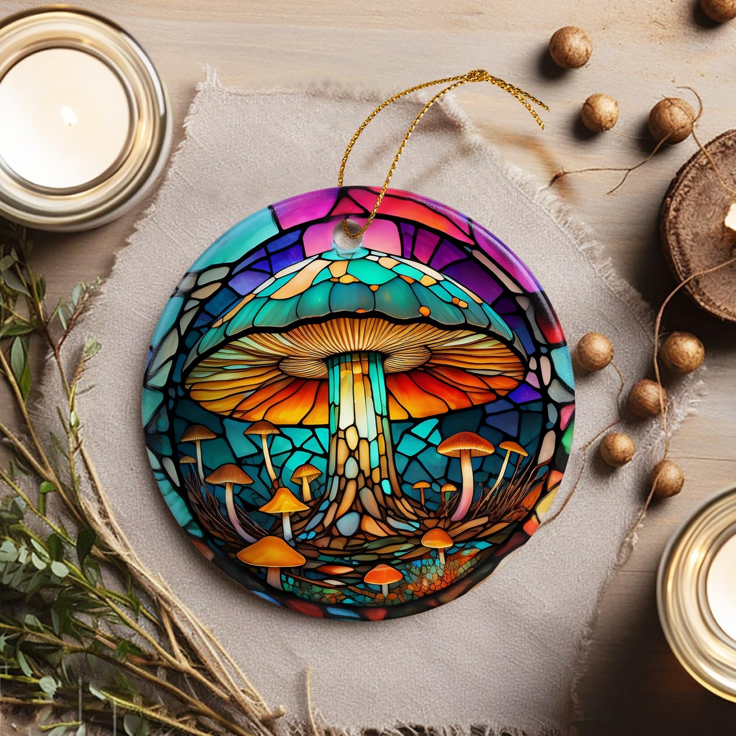 Stained Ceramic Mushroom Ornament - Christmas Ornaments & Home Decor for Mushroom Lovers
