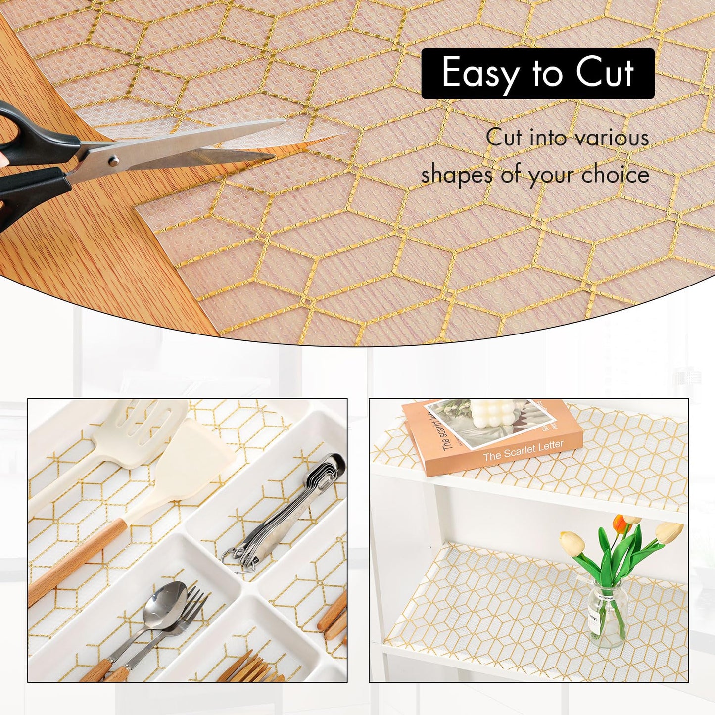 Cooyes Shelf and Drawer Liners for Kitchen Cabinets, Non Adhesive Cabinet Liner, EVA Waterproof Durable Non-Slip Drawer Mats for Shelves, Fridge, Storage, Kitchen Cupboards – Modern Pattern