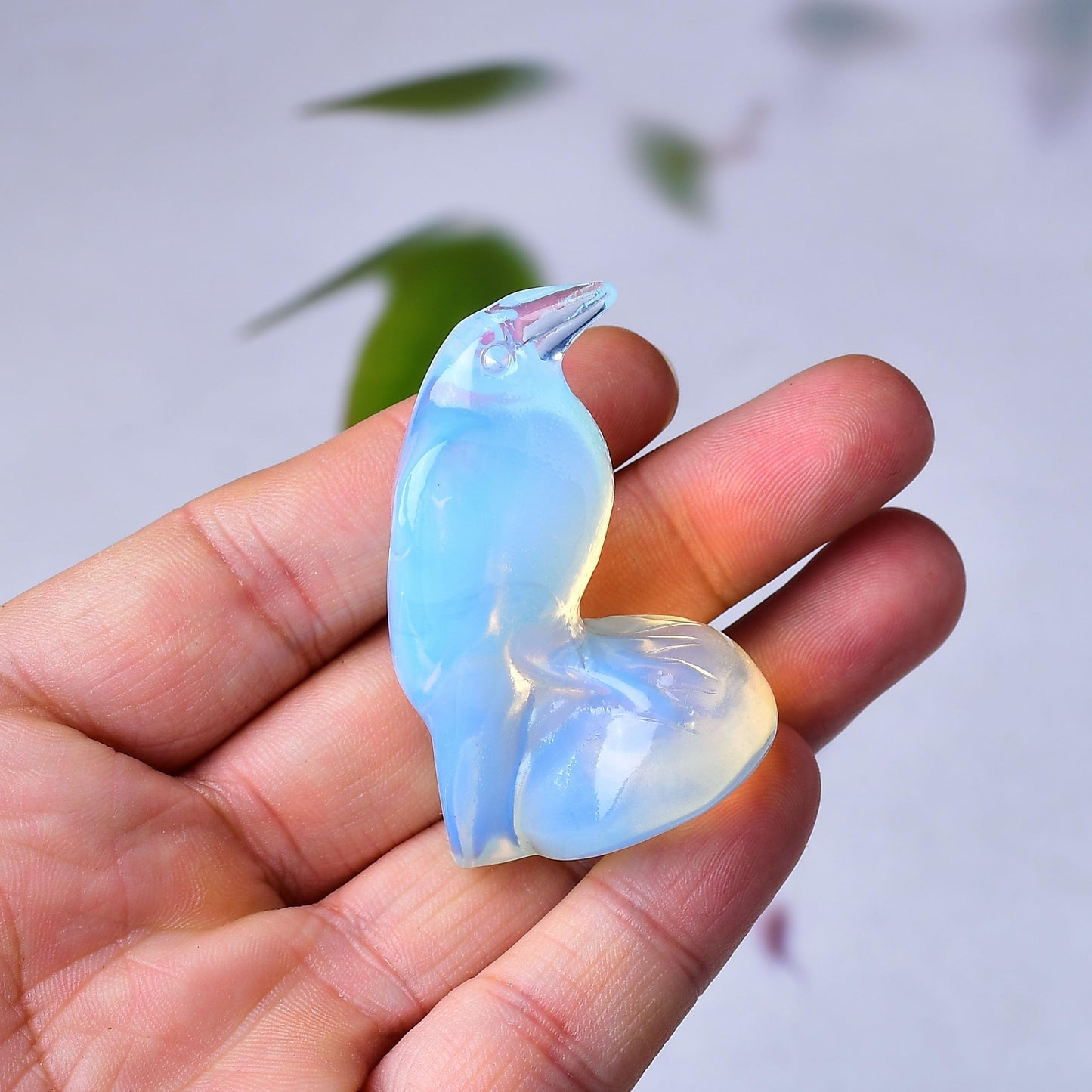 WUYOUSHI Natural Opal Crystal Raven Statue 2" Healing Crystal Handmade Sculpture Lucky Guardian Pocket Statues Reiki Meditation Office Home Decoration Gift