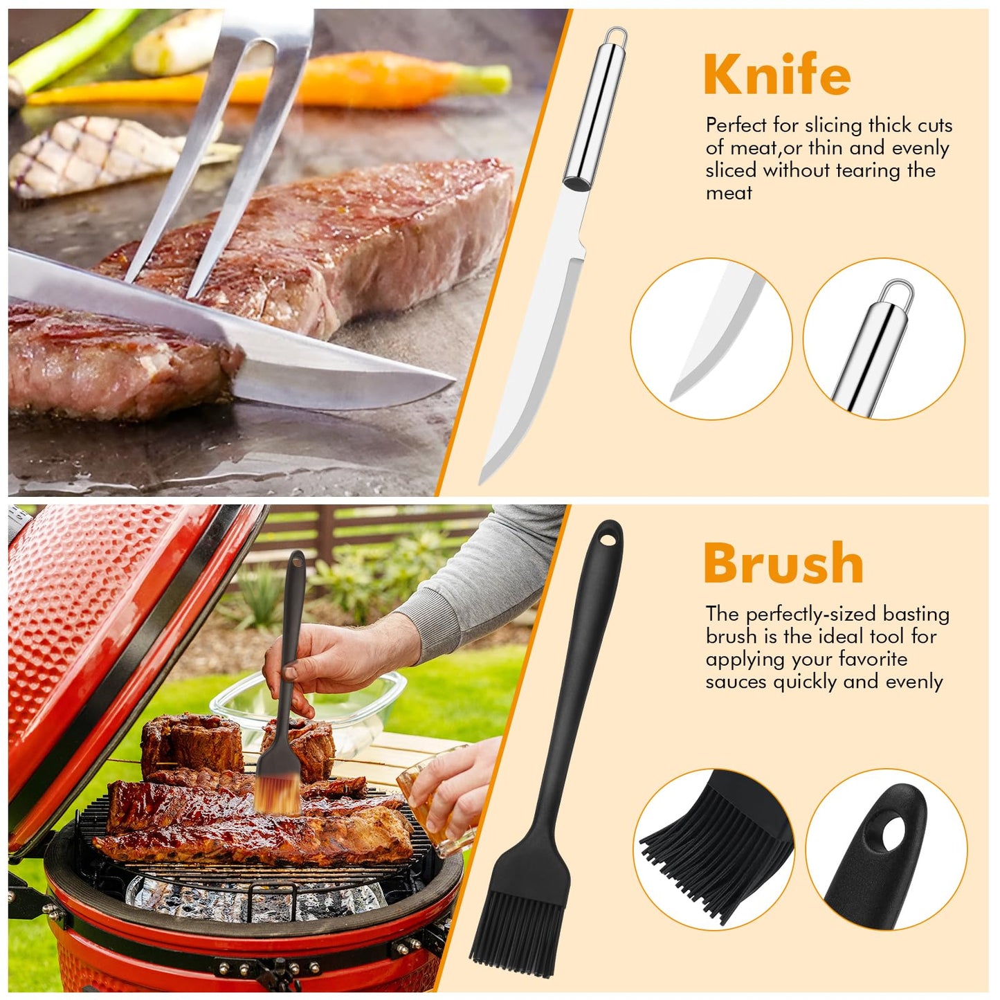 Grill Utensils Set,15 Pcs Stainless Steel BBQ Accessories Set, Portable Professional Grill Tool, Perfect Grill Kit Gift for Outdoor with Bag