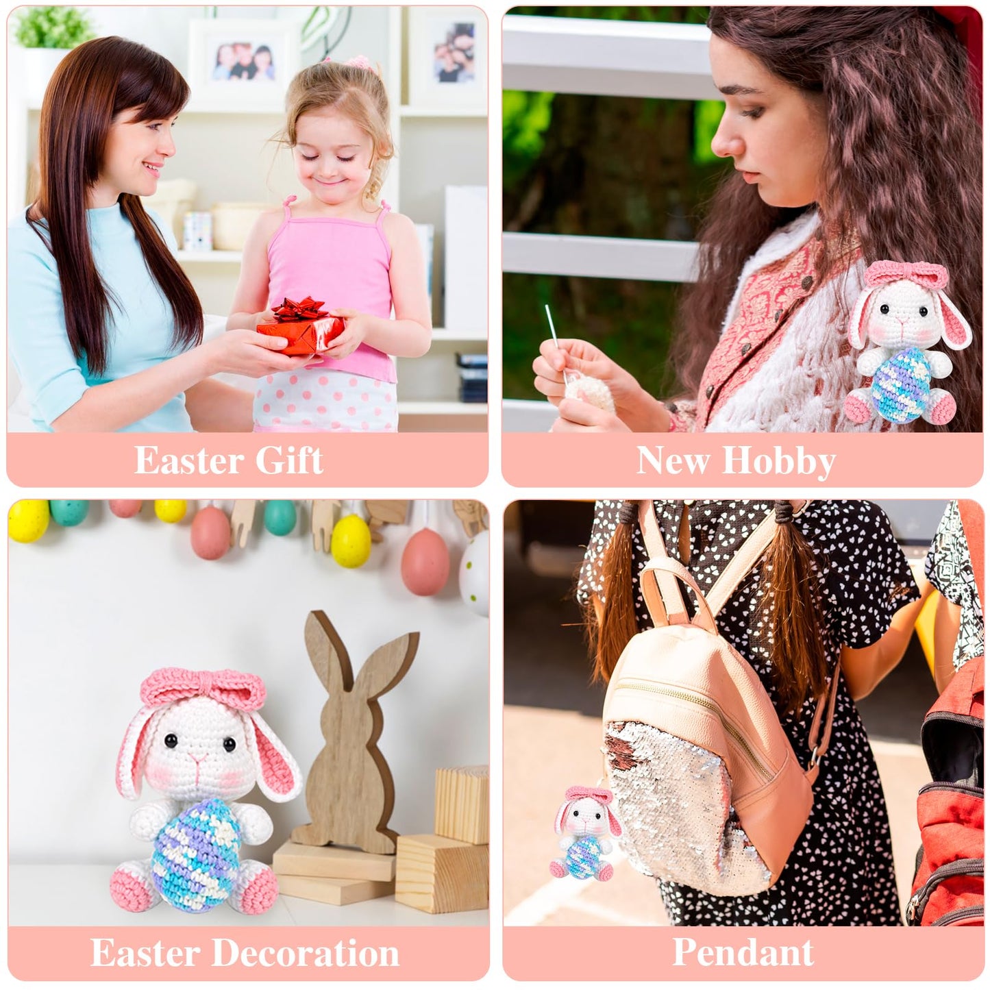 ChezMax Crochet Kit for Beginners, Easter Bunny Crochet Animal Kit with Yarn, Starter Kit with Step-by-Step Video Tutorials, Learn to Crochet Kits for Kids and Adults, DIY Knitting Craft Supplies Gift