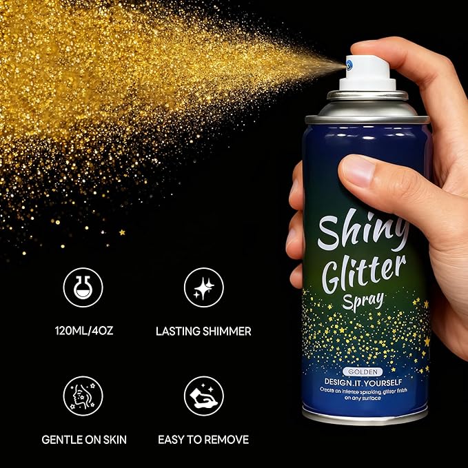 Pure Gold Glitter Spray for Face, Body, Hair and Clothes, Holographic Glitter Hairspray for Festival, Rave, Prom, Concert, Stage Makeup, Quick Dry, Long Lasting Shimmer, Lightweight, 4.05 fl oz