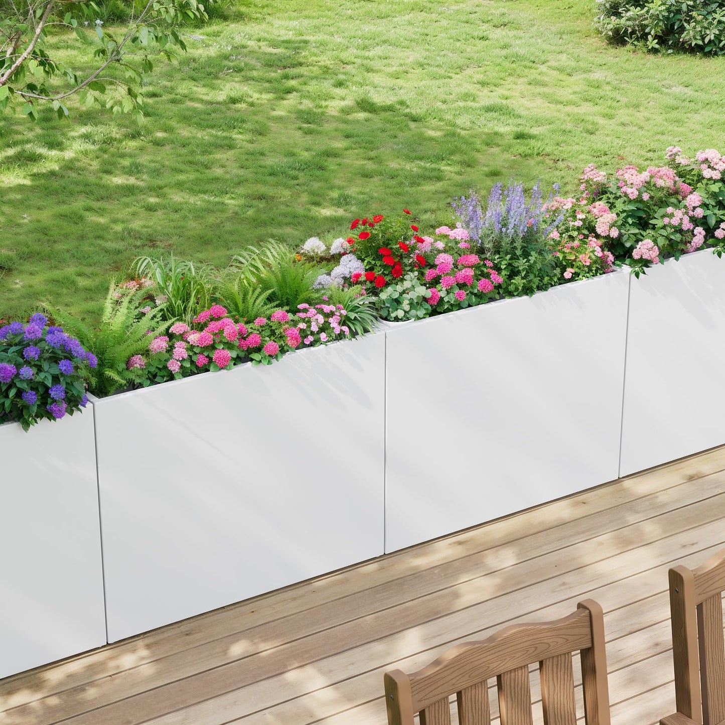 Stoog 38" Large Planters for Outdoor Plants, All-Weather Rectangular Metal Planter Box with Removable Insert Shelf, and Modern Design – Ideal for Plants, Flowers, Vegetables, Garden, White