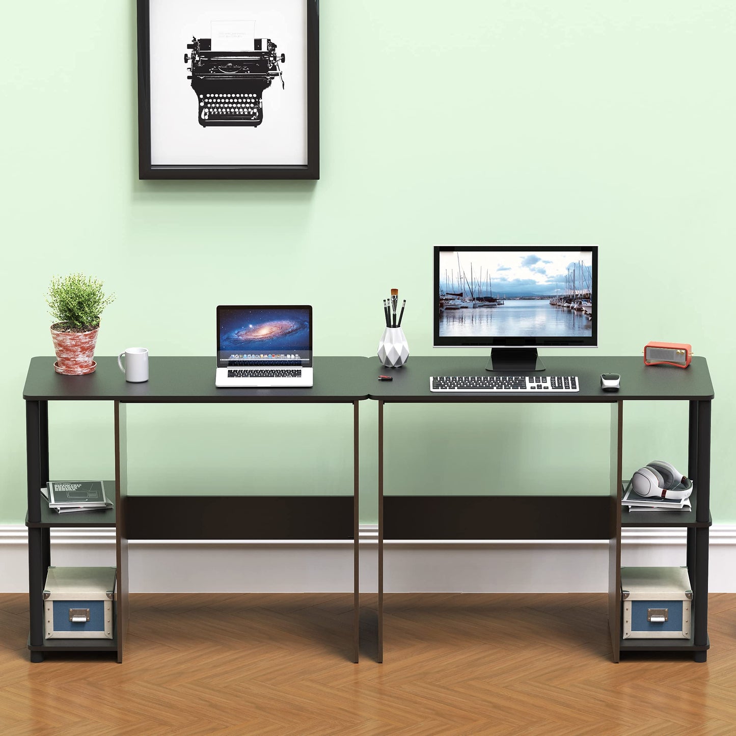 SHW 35-Inch Home Office Cyrus Desk with Open Storage Shelves, Espresso