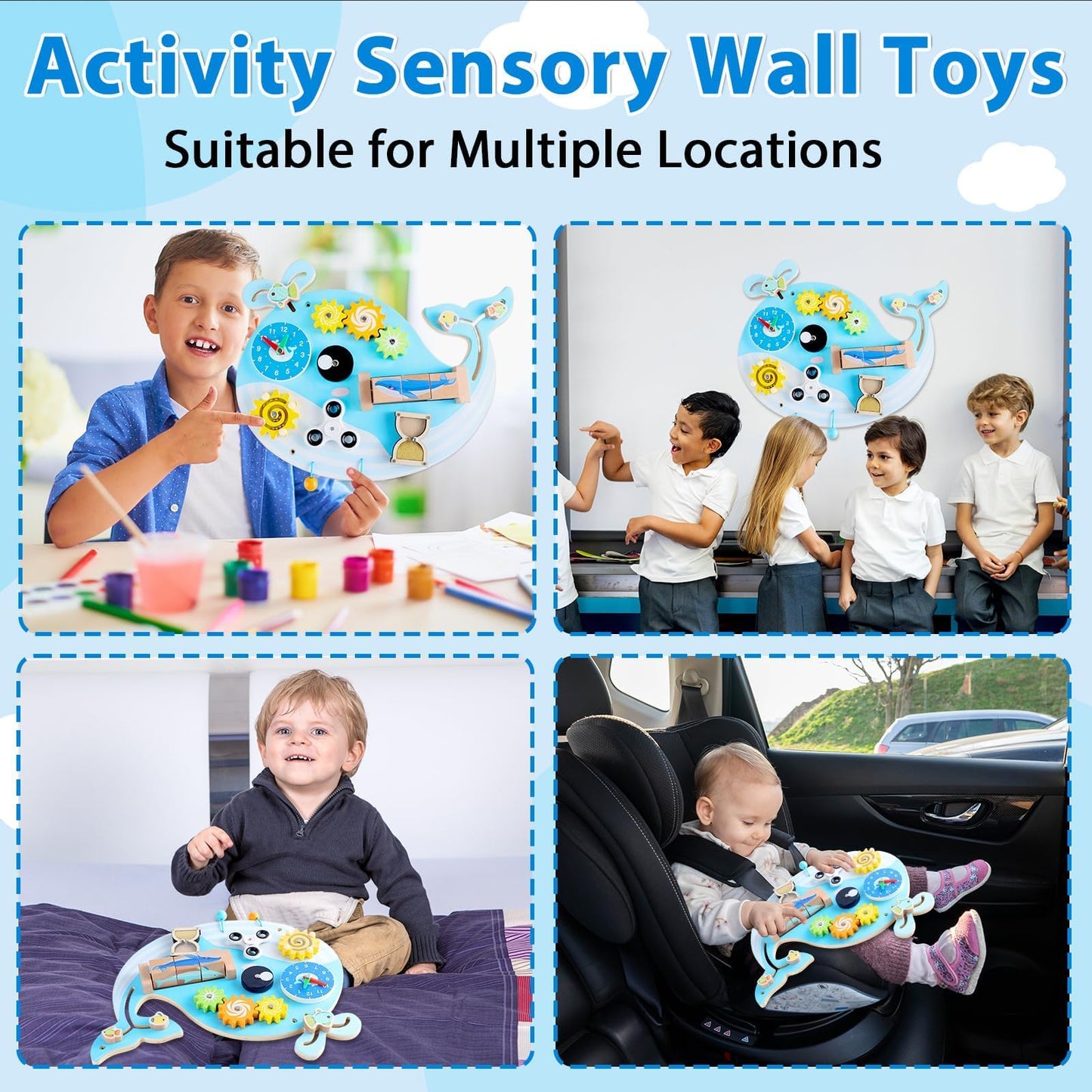 Whale Activity Wall Busy Board Panels, Montessori Sensory Wall Panel for Kids, Toddler Learning Activity Center, Interactive Educational Toys for Playroom Daycare Nursery Classroom Birthday Gifts