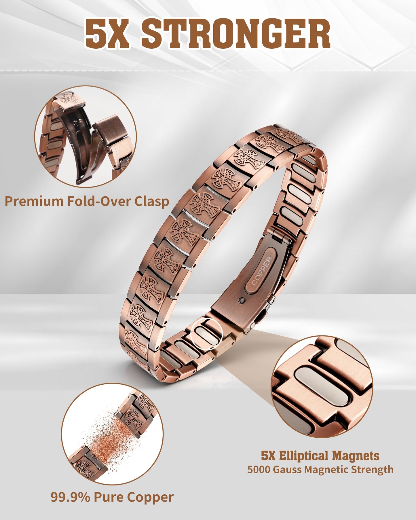 Trinckle Copper Bracelet for Men, Magnetic Copper Bracelets with 5X Strength 5000 Gauss Magnets, Celtic Cross 99.9% Pure Cooper Jewelry with Magnet as Father Day Gift Pulsera De Cobre with Sizing Tool