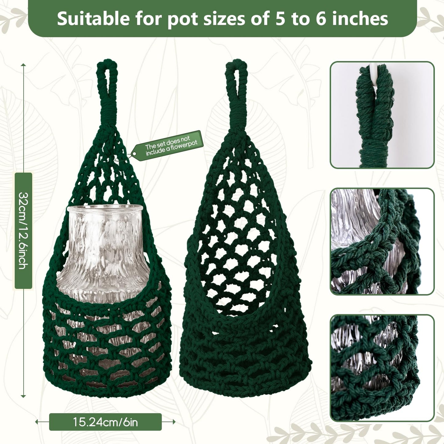 HOREAKHJ Macrame Wall Plant Hanger, Hanging Planter Basket Holder, Wall Planters for Indoor Plants, for Up to 6 Inch Pot (Green, 6-Inch)