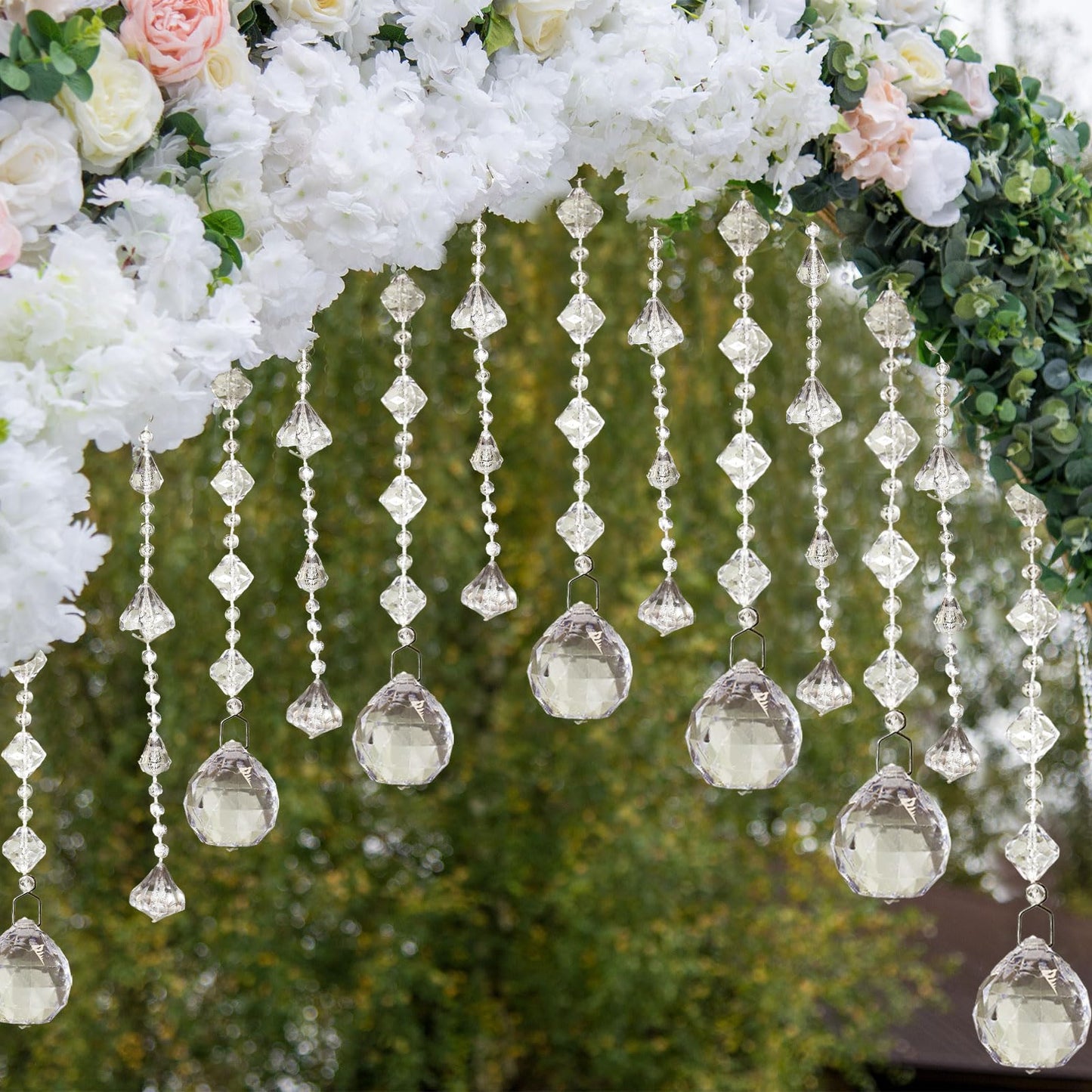 uxcell 5 Pcs Acrylic Crystal Garland Strands, Clear Crystal Beads Strands Chandelier Crystals Replacement Bead String Hanging for Wedding Decor, DIY Craft Jewelry (0.6m/1.97ft)