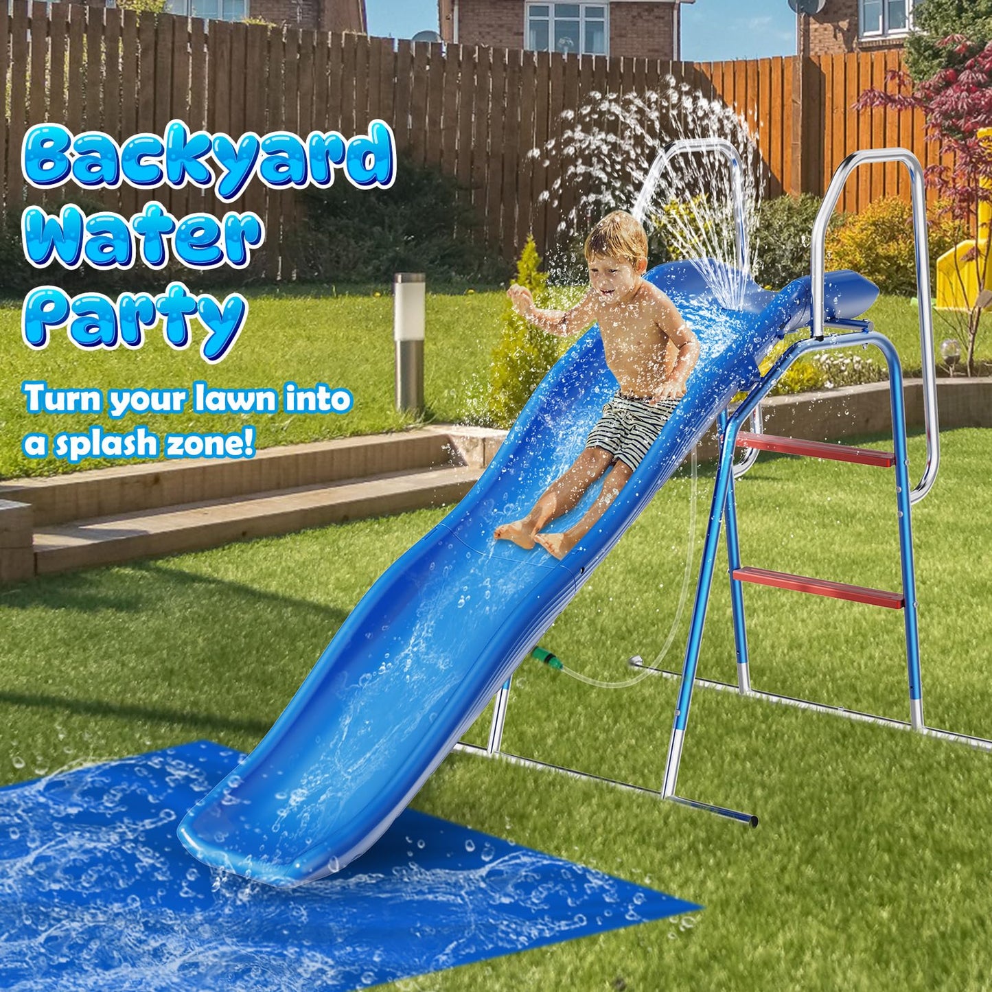 OHYEMO Water Slide for Kids Backyard, Outdoor Waterslide with 3-Zone Spray Sprinkler and Ground Tarp, Summer Water Game Toy for Backyard Water Fun Activities Play