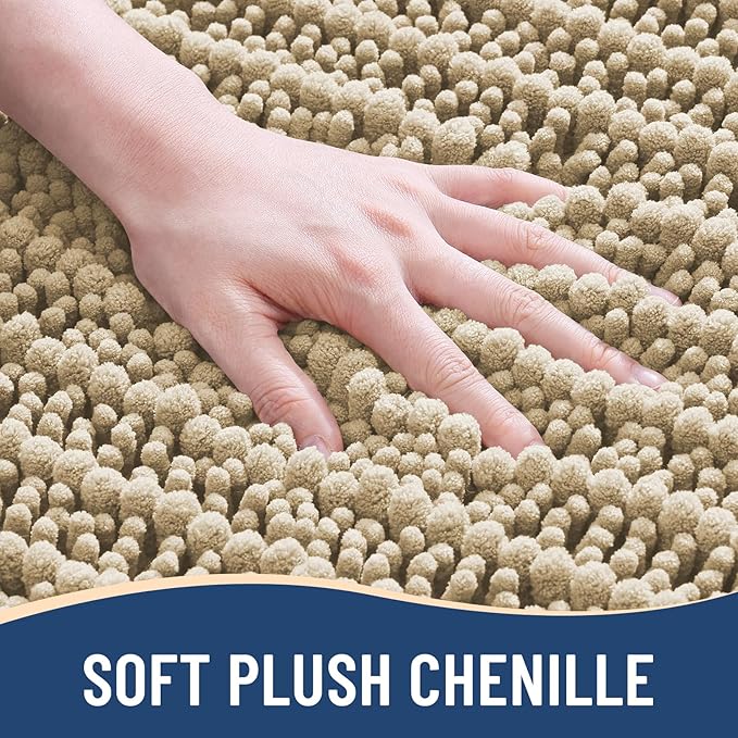 Arotive Luxury Chenille Bathroom Rug Mat, Extra Soft Thick Absorbent Shaggy Bath Rugs, Non-Slip Machine Wash Dry, Plush Bath Mats for Bathroom, Shower and Tub, 30x20, Beige