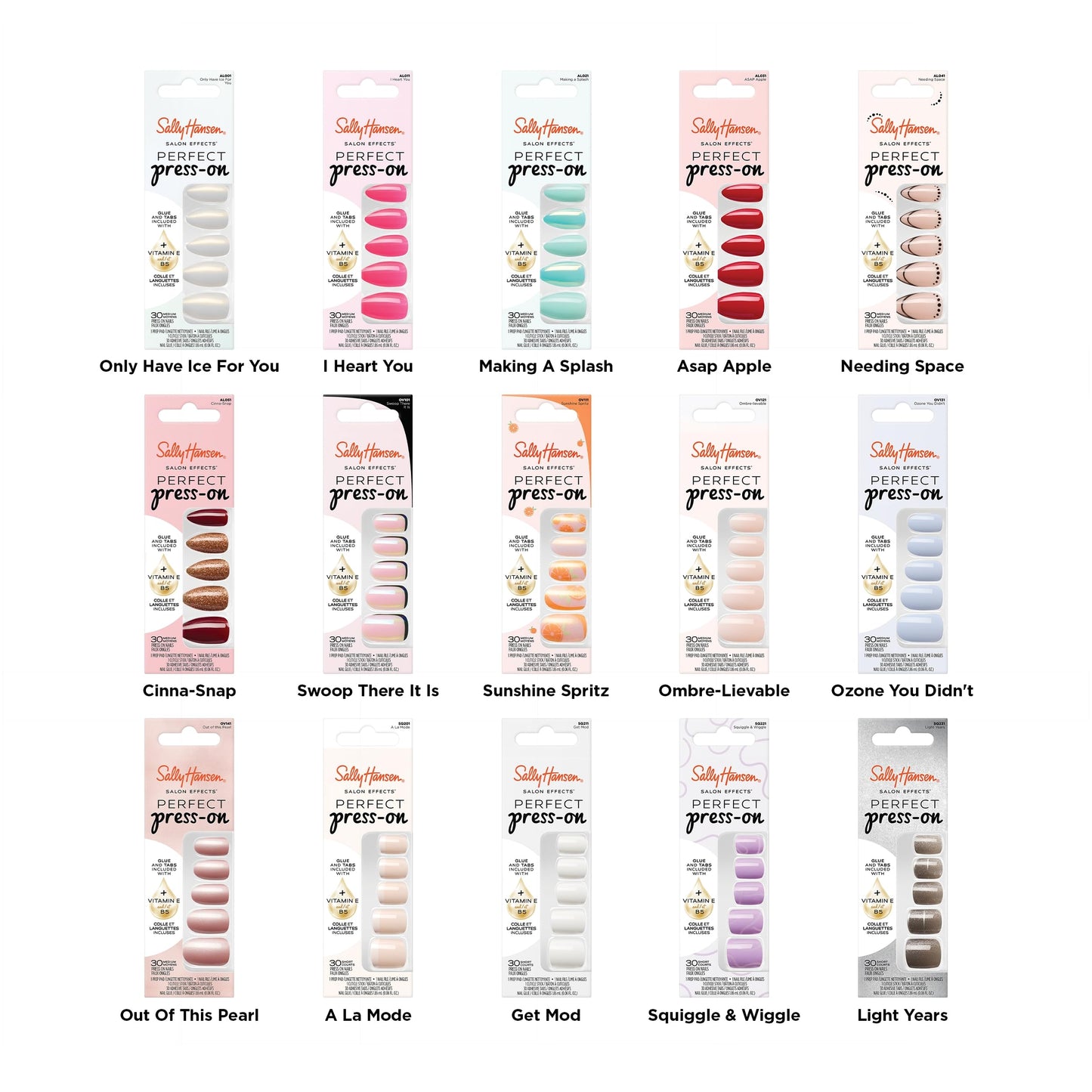 Sally Hansen Salon Effects Perfect Press-On Nails | Square Shape | Easy to Apply, Non-Damaging | 30 Nails, Nail Glue, Adhesive Tabs, File | Squiggle & Wiggle